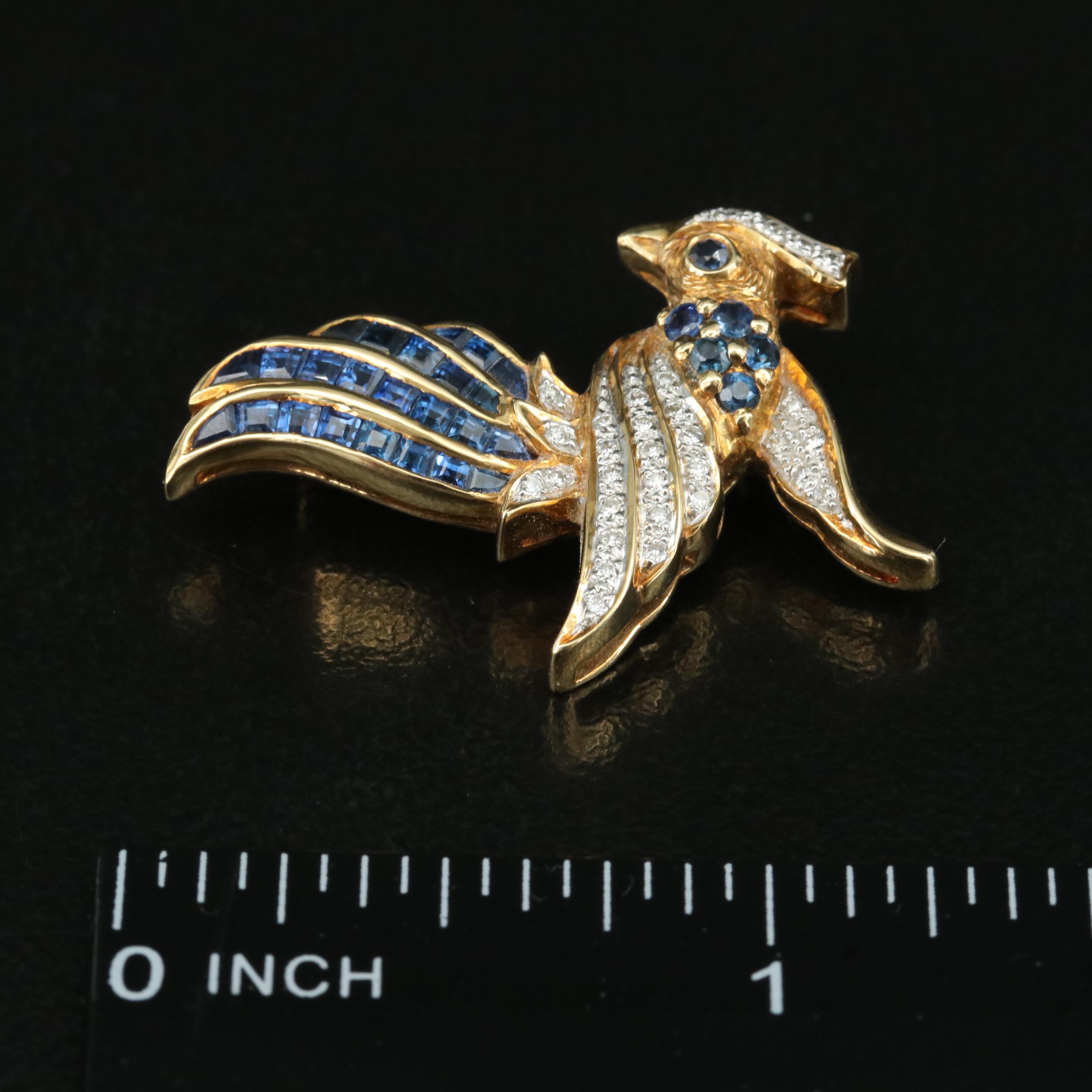 18K Sapphire and Diamond Bird of Paradise Brooch