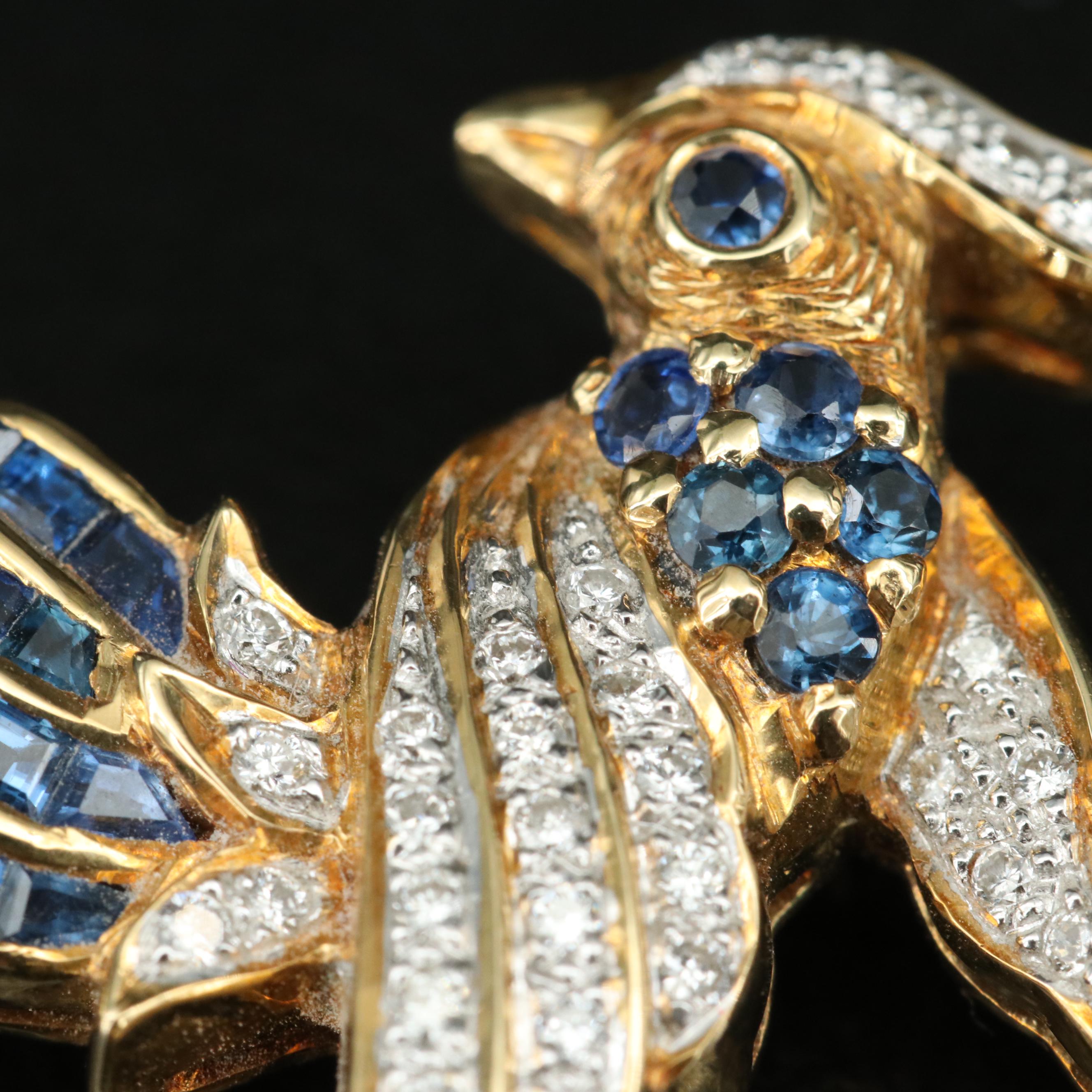 18K Sapphire and Diamond Bird of Paradise Brooch