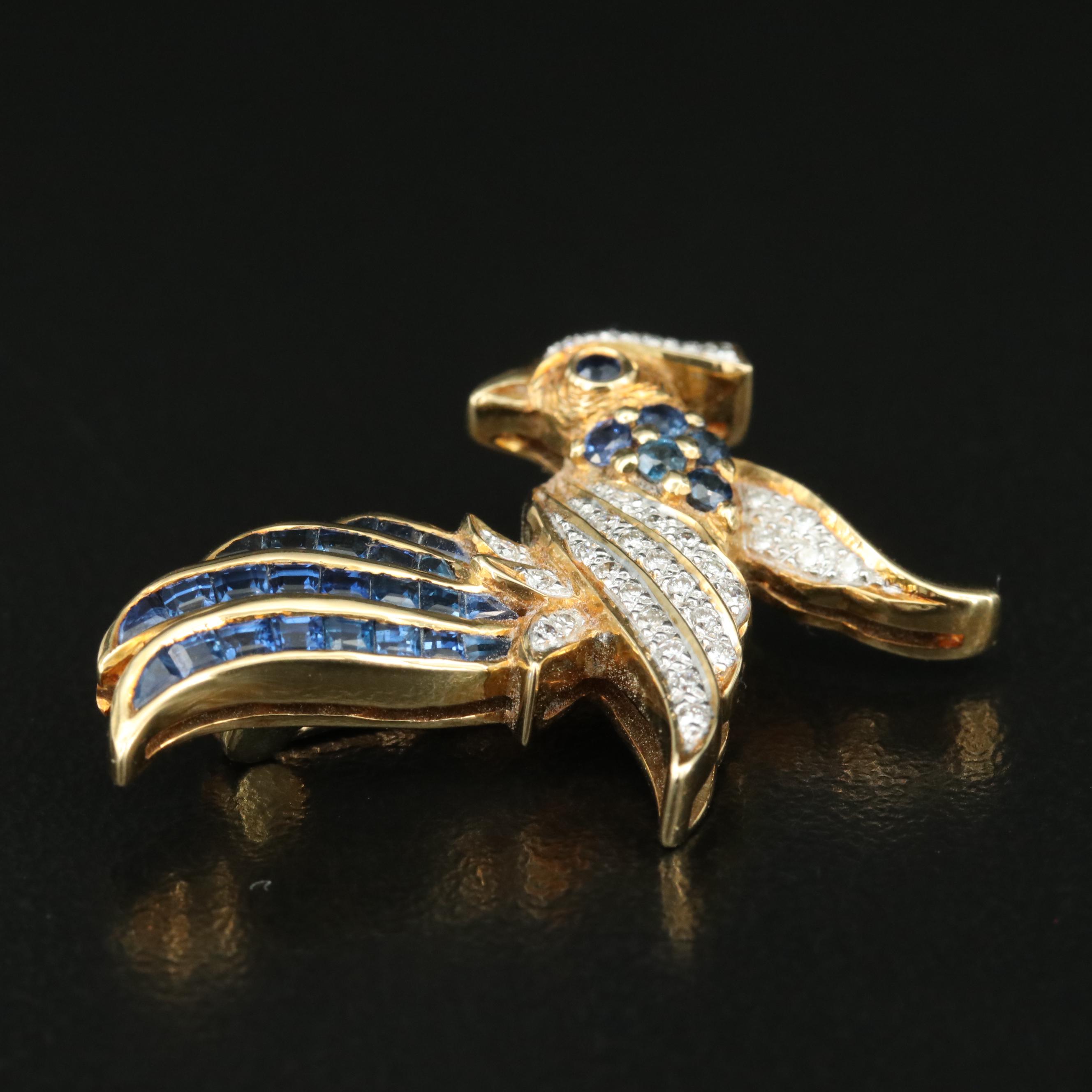 18K Sapphire and Diamond Bird of Paradise Brooch