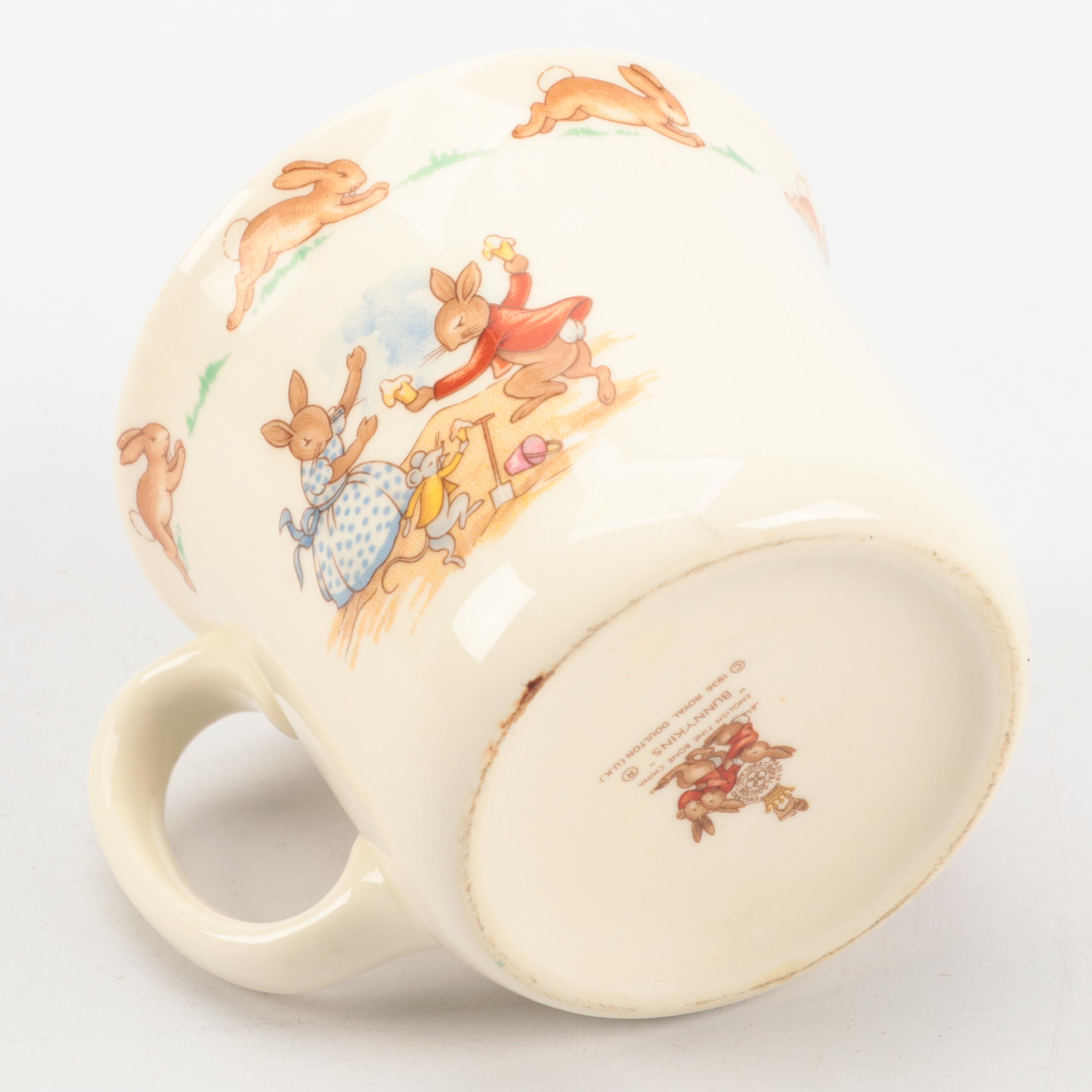 Royal Doulton "Bunnkins" Plate and Mug with Cottage Teapot and Egg Cups
