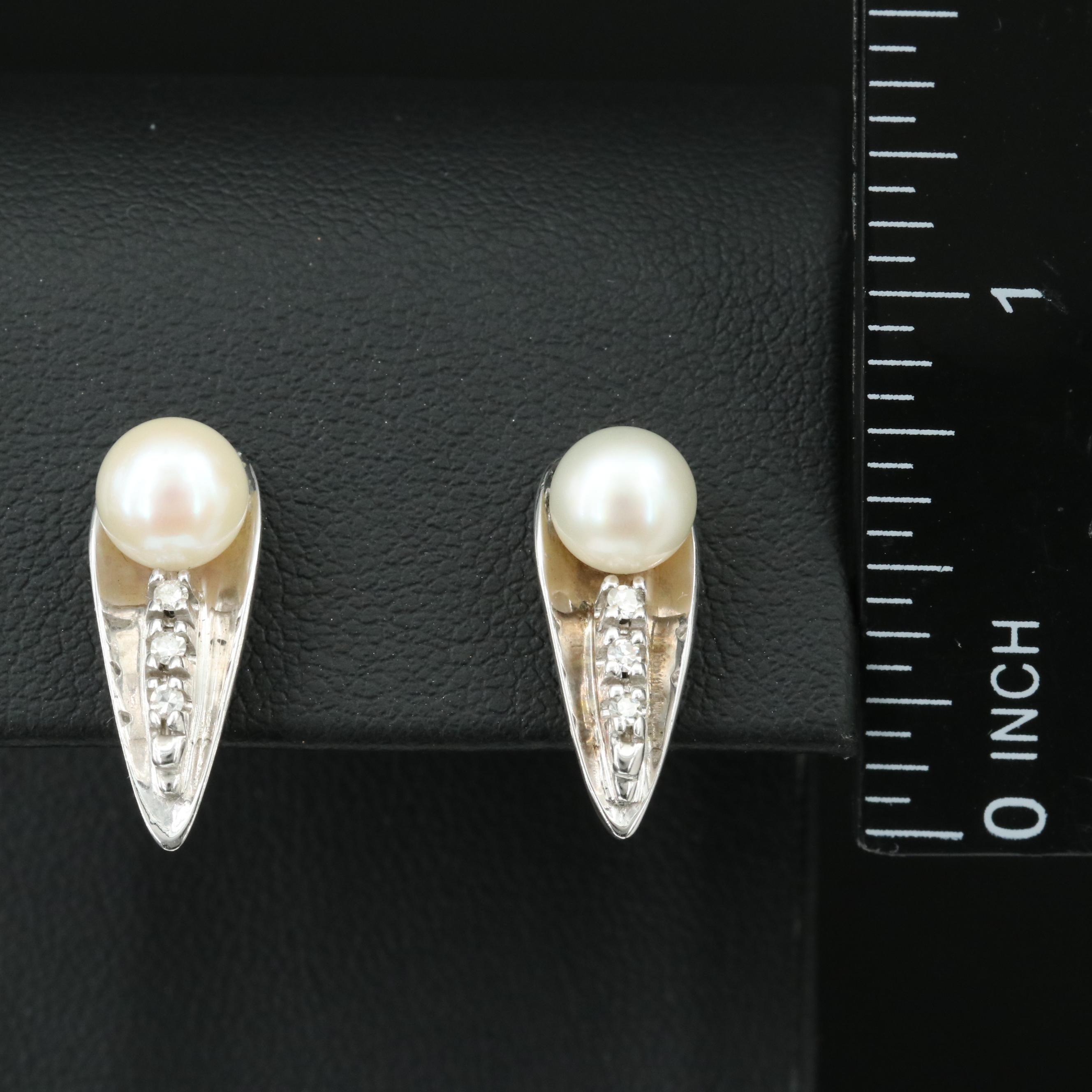 14K Pearl and Diamond Earrings