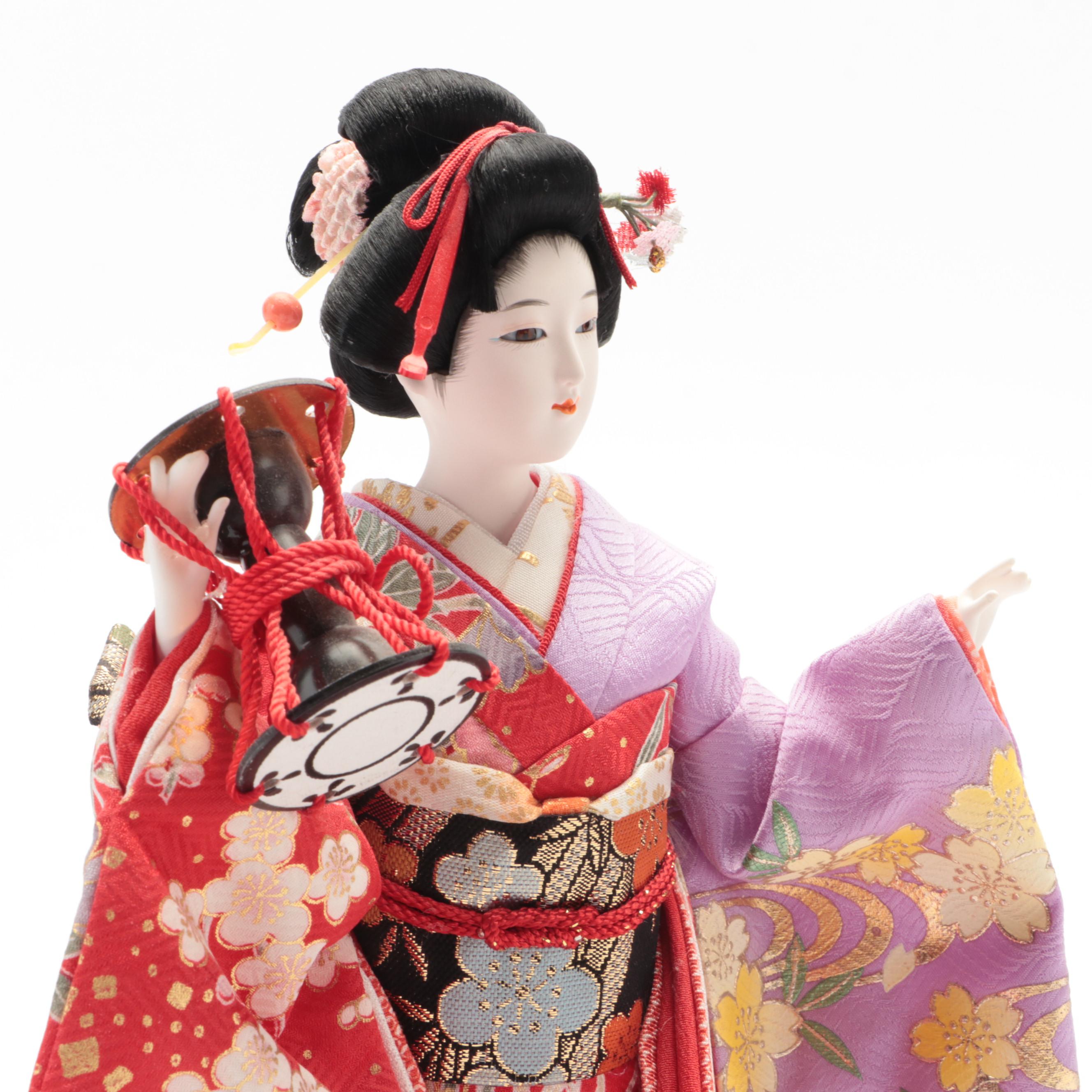 Japanese Silk and Composition Geisha Ningyo Doll