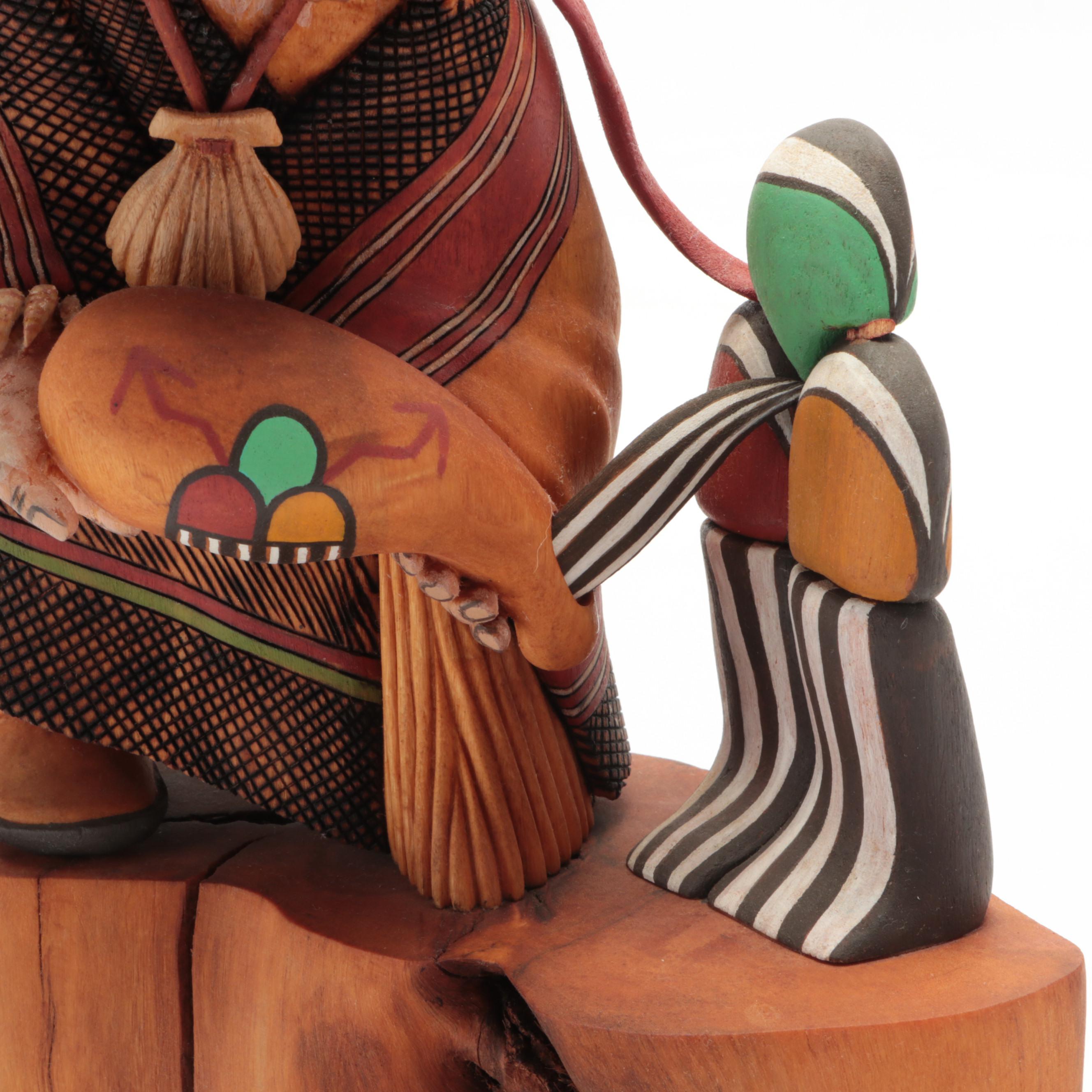 Southwest Polychrome Hand-Painted Carved Wood Hahay-i wu-uti Kachina Doll