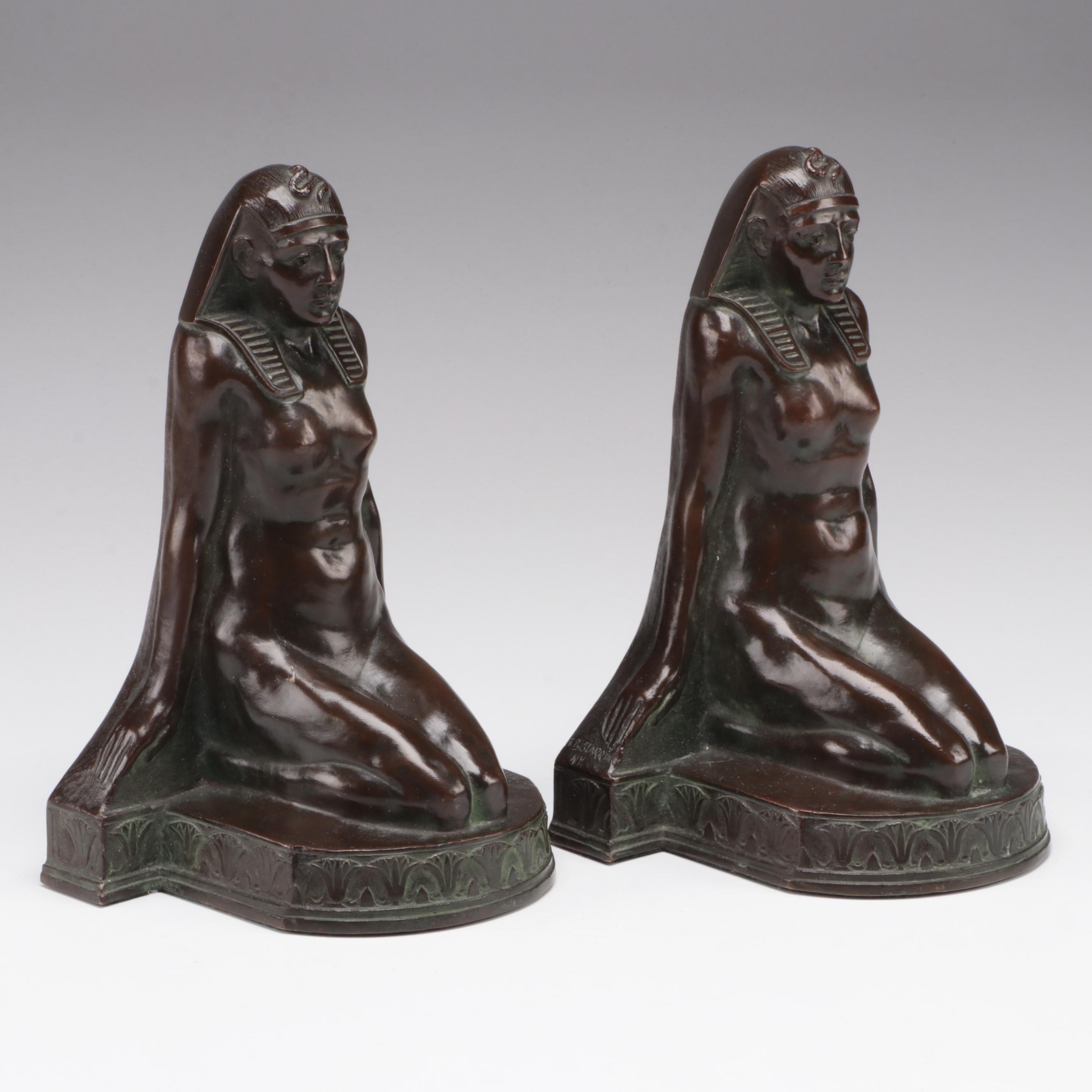 Pair of Egyptian Revival M. Peinlich Sc. Bronze Bookends, 1913
