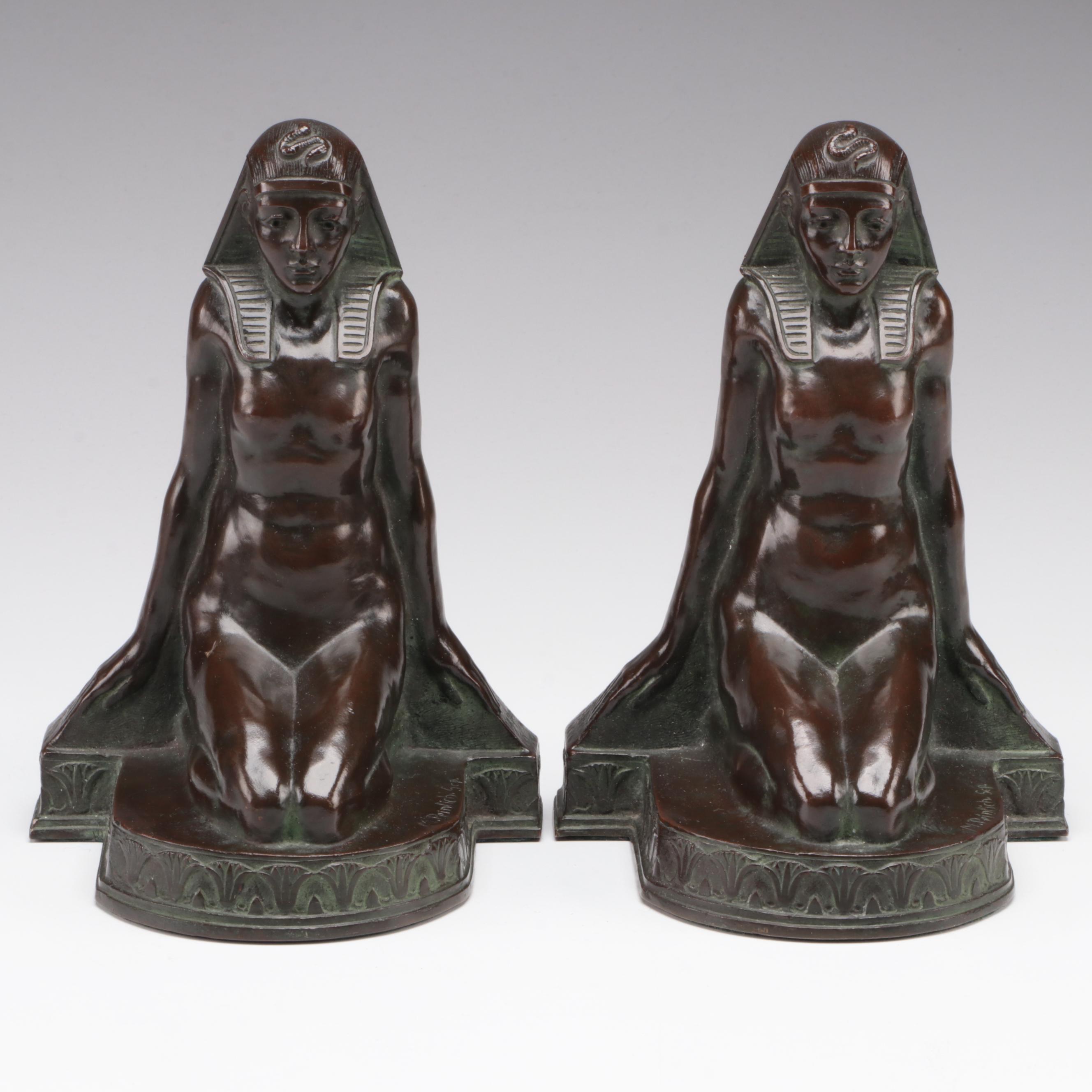 Pair of Egyptian Revival M. Peinlich Sc. Bronze Bookends, 1913