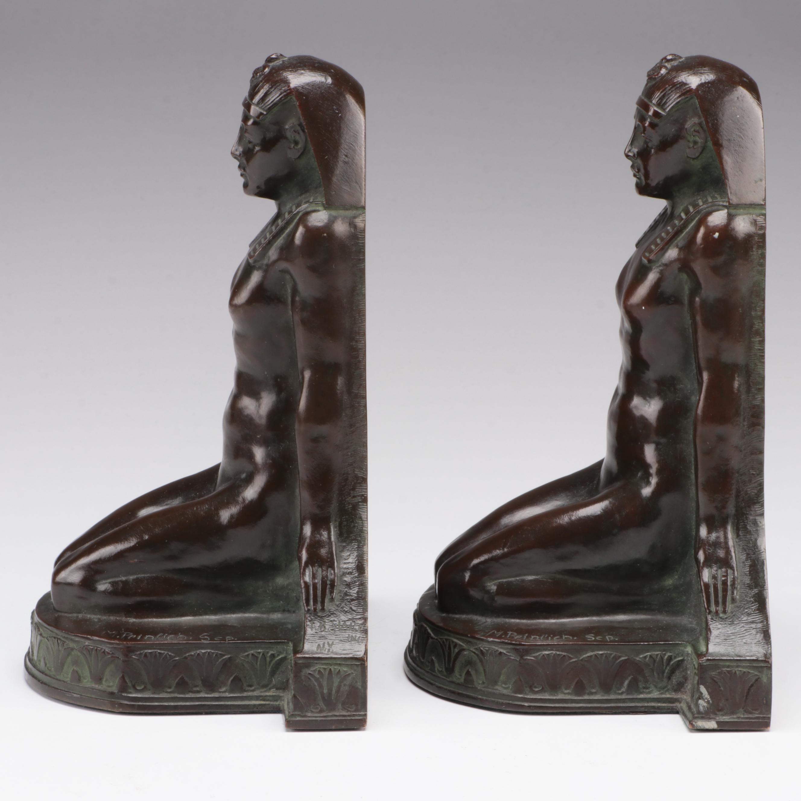 Pair of Egyptian Revival M. Peinlich Sc. Bronze Bookends, 1913