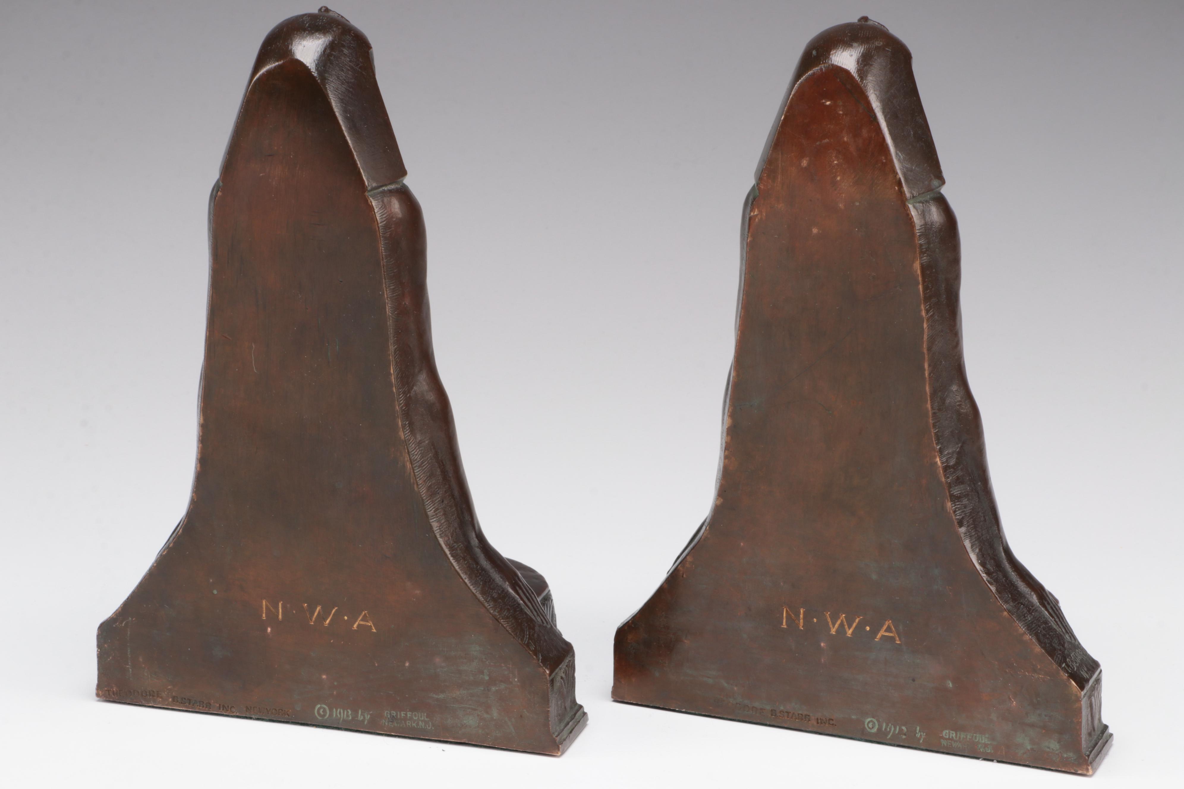 Pair of Egyptian Revival M. Peinlich Sc. Bronze Bookends, 1913