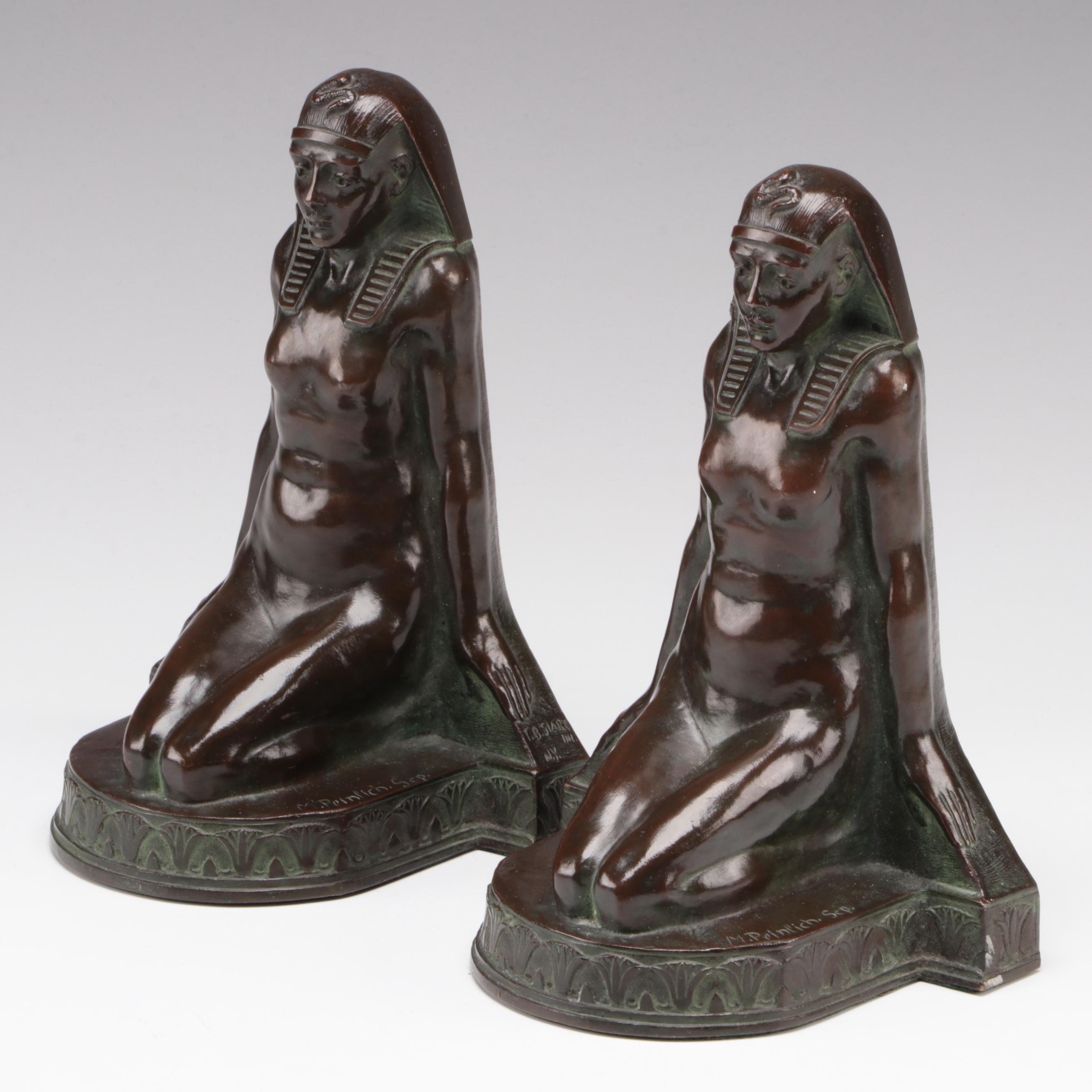 Pair of Egyptian Revival M. Peinlich Sc. Bronze Bookends, 1913
