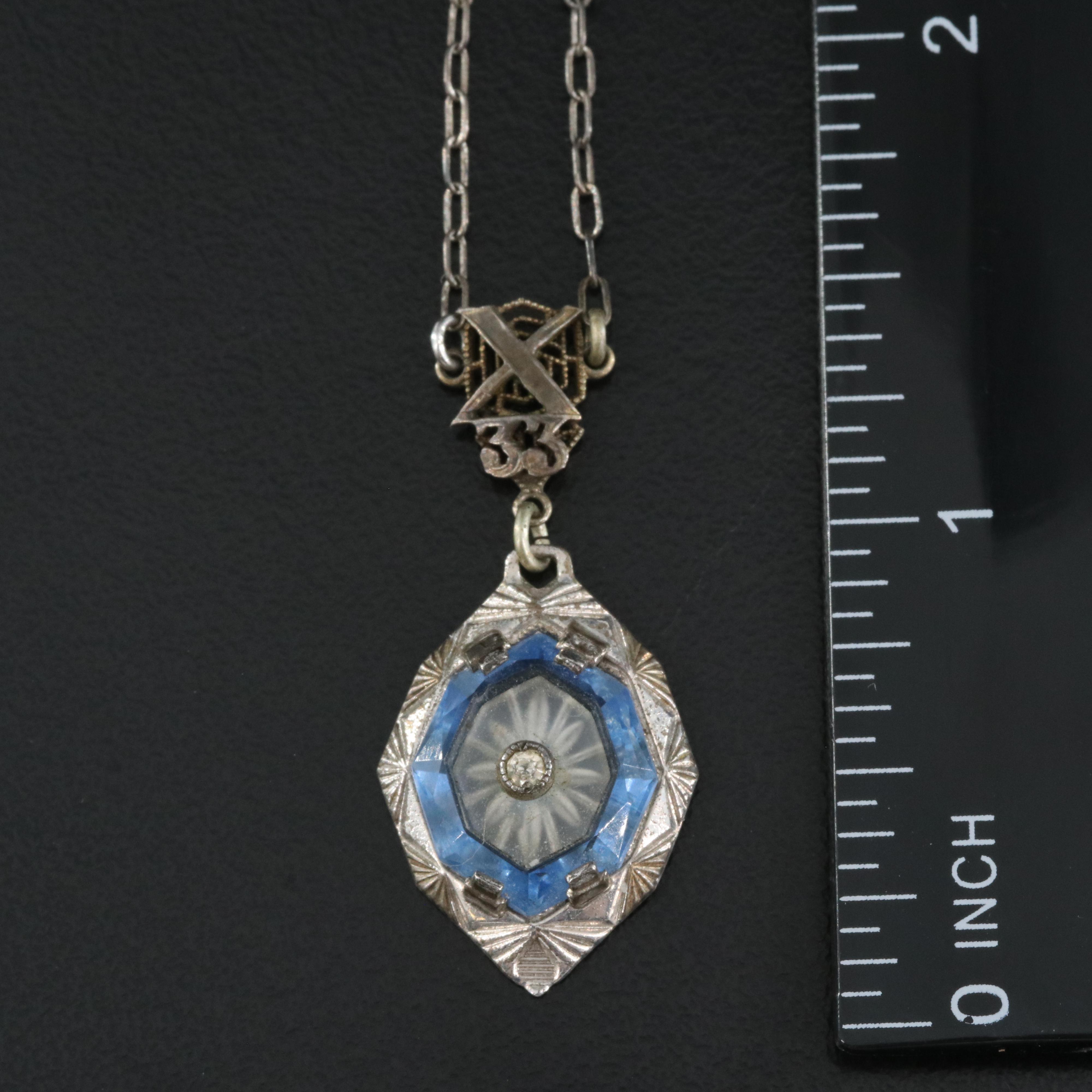 Vintage Glass and Rhinestone Pendant Necklace and Brooch