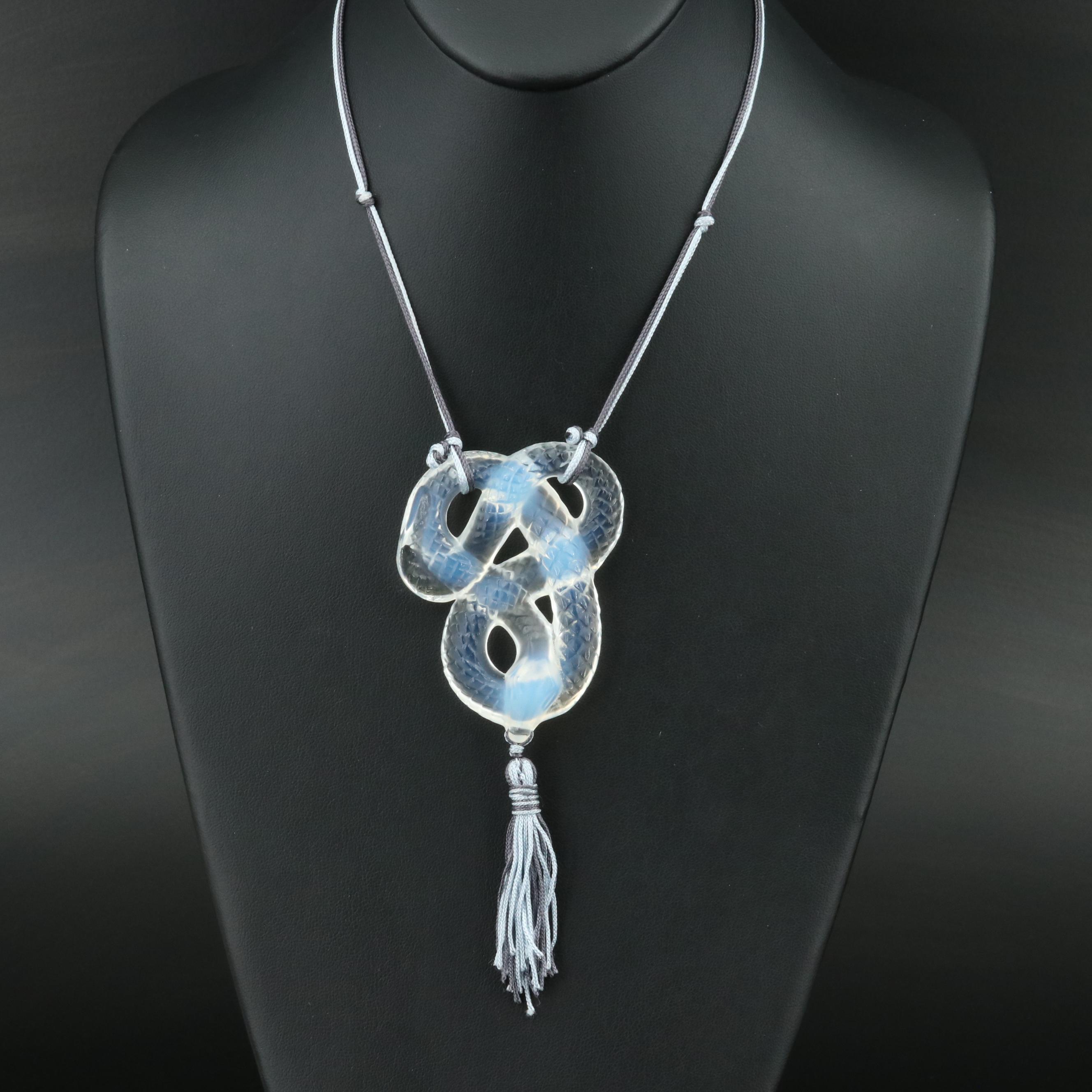 Rene Lalique Opalescent Crystal Snake Pendant Necklace