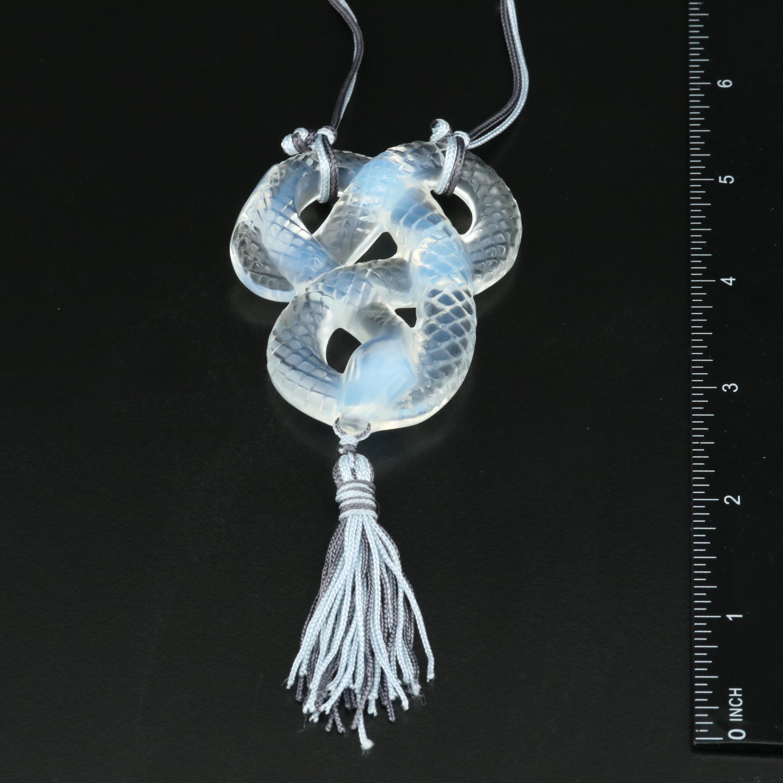 Rene Lalique Opalescent Crystal Snake Pendant Necklace