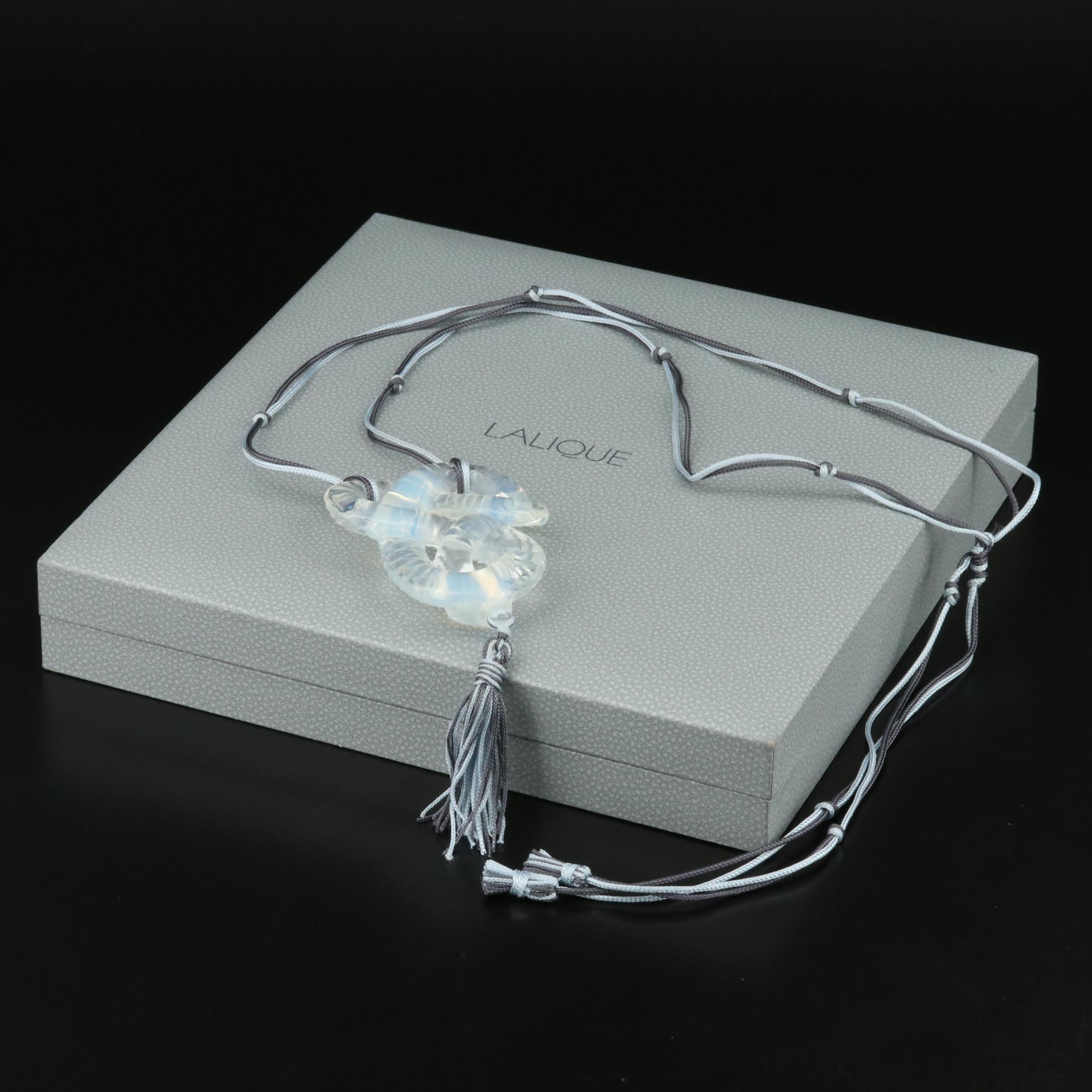 Rene Lalique Opalescent Crystal Snake Pendant Necklace
