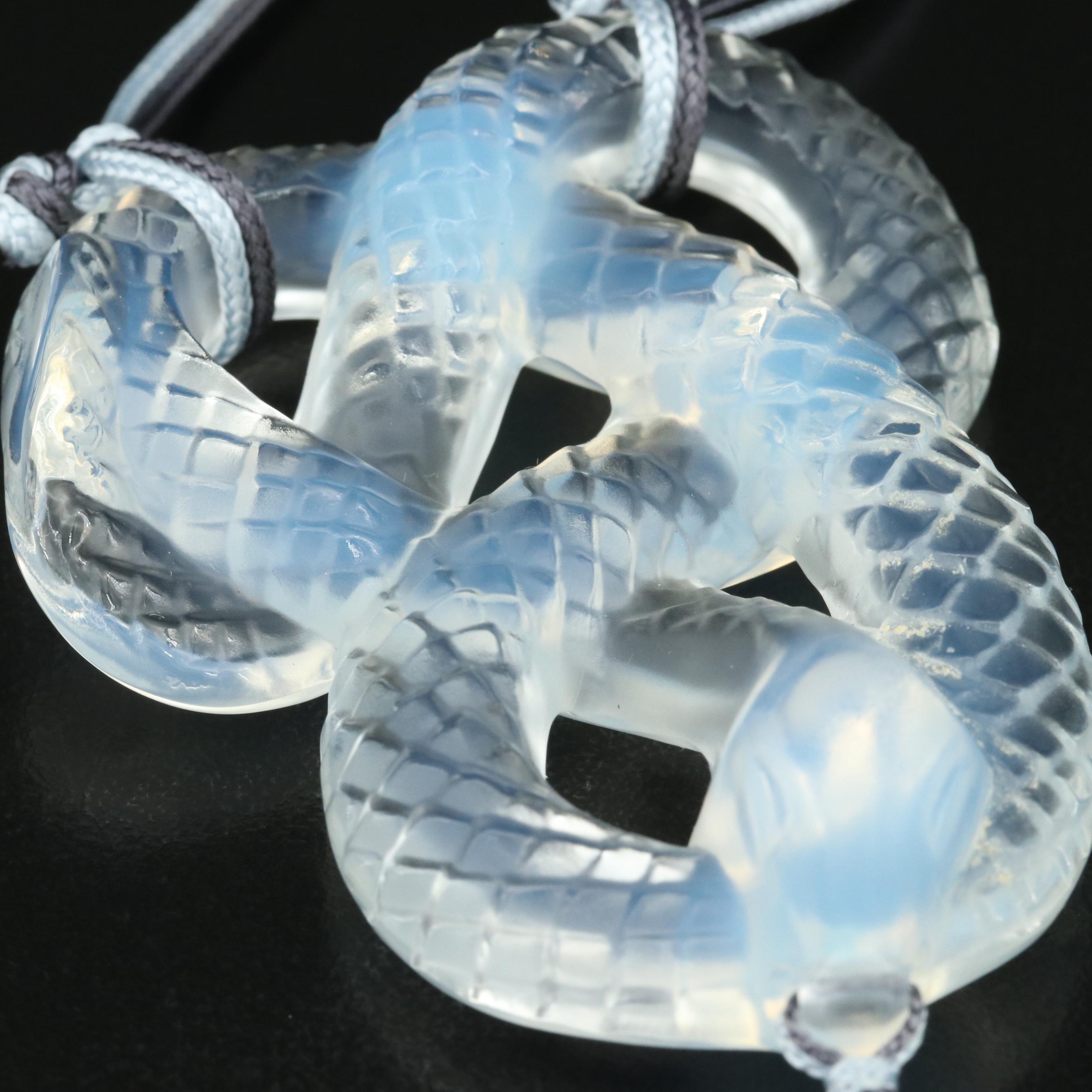 Rene Lalique Opalescent Crystal Snake Pendant Necklace