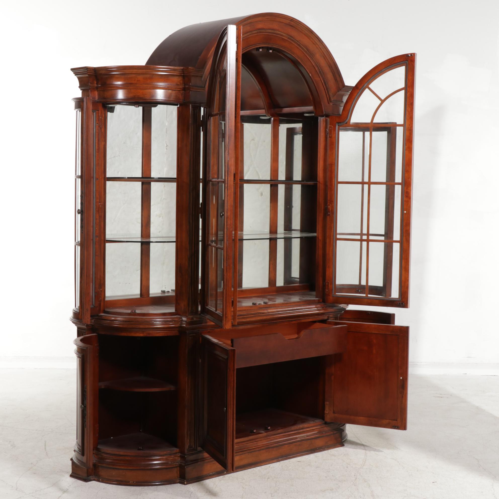 Mahogany-Finish Wood and Glass Illuminated China Cabinet