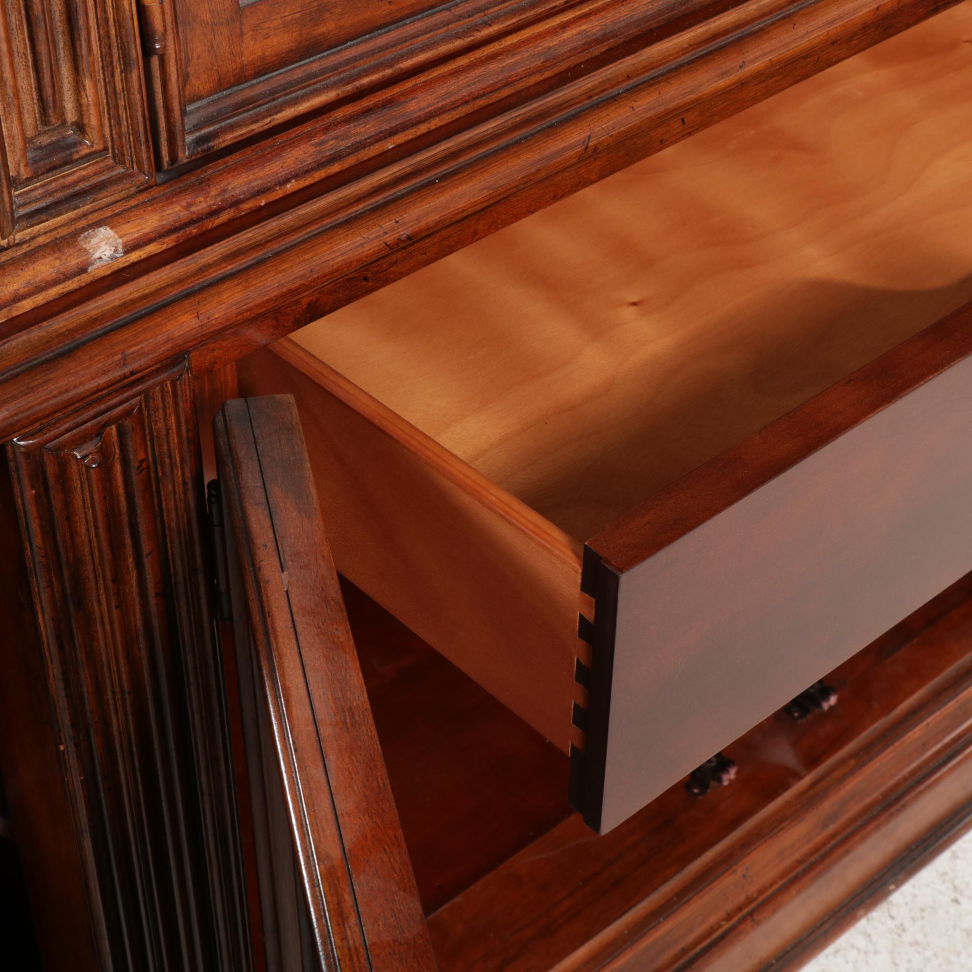 Mahogany-Finish Wood and Glass Illuminated China Cabinet