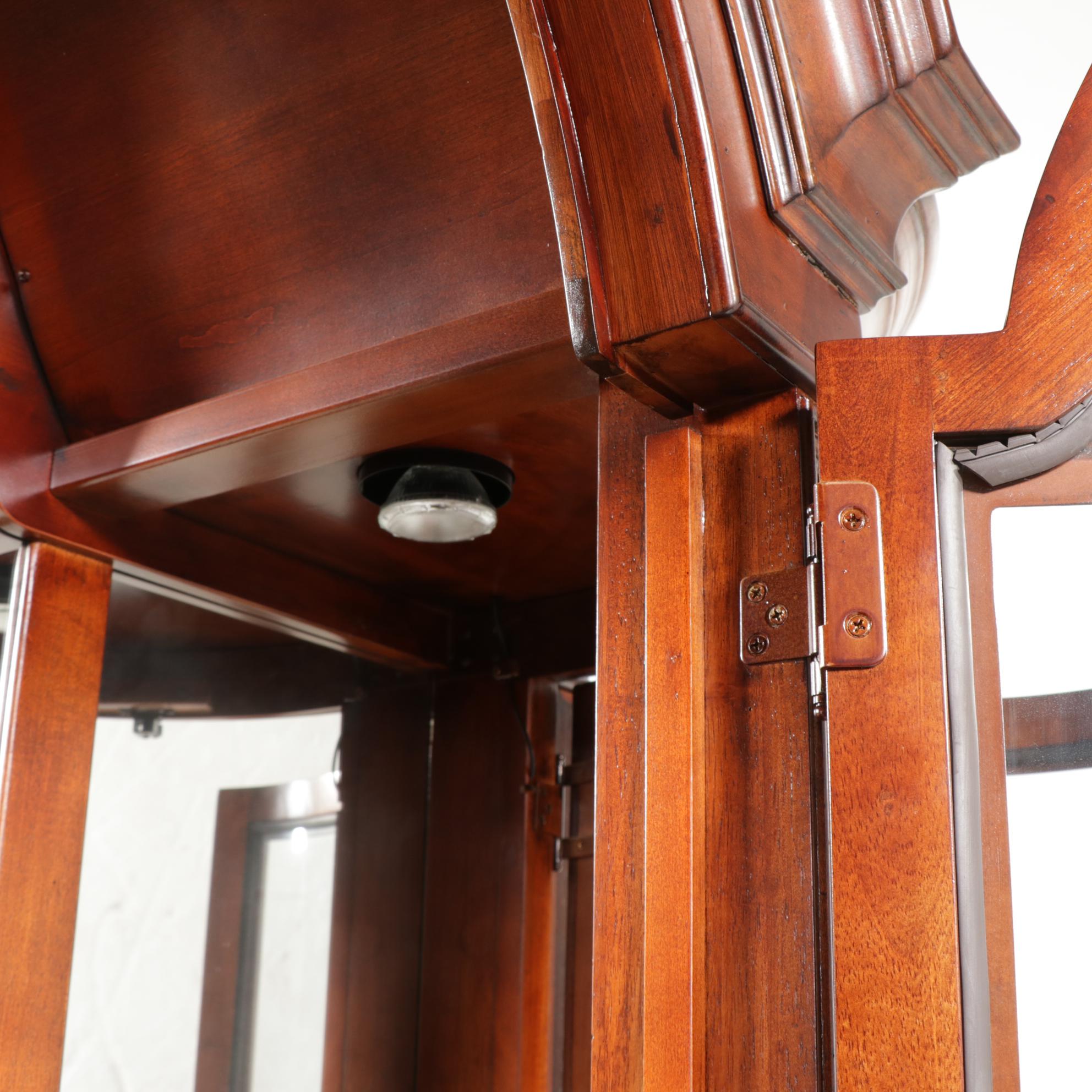 Mahogany-Finish Wood and Glass Illuminated China Cabinet