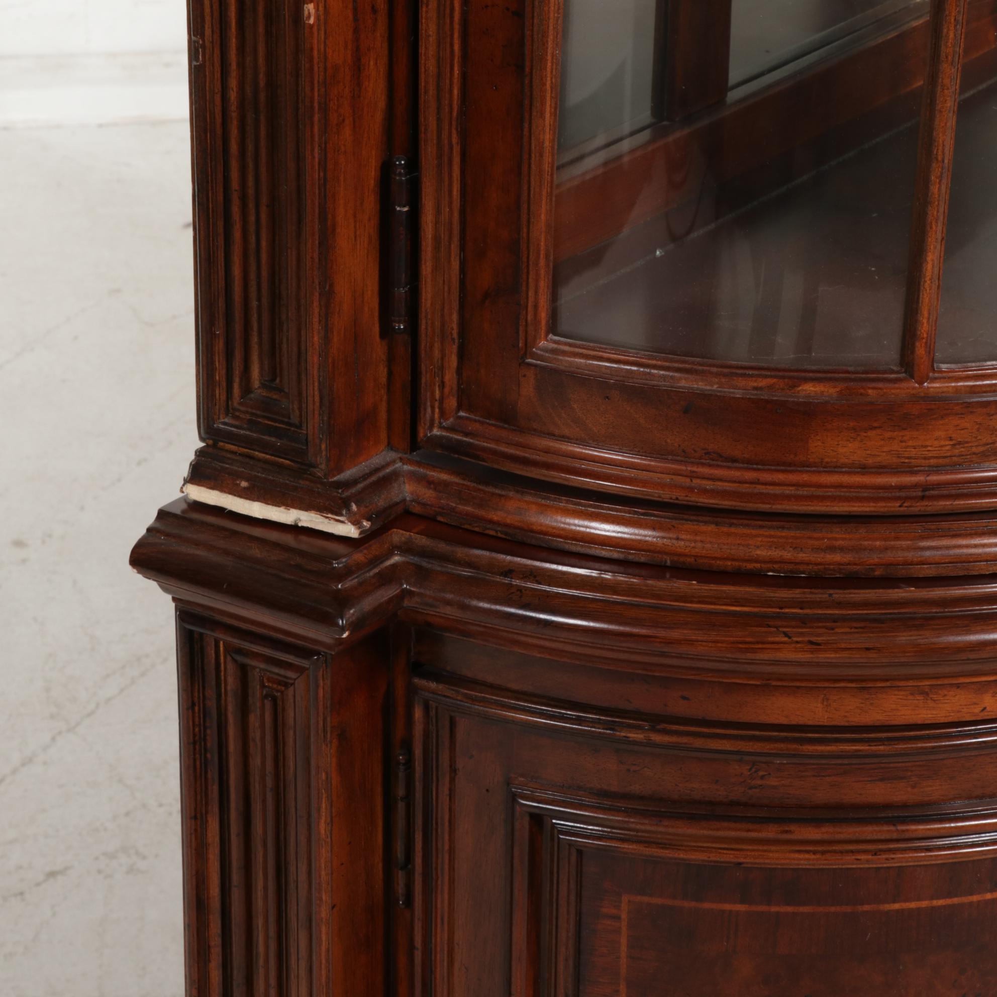 Mahogany-Finish Wood and Glass Illuminated China Cabinet
