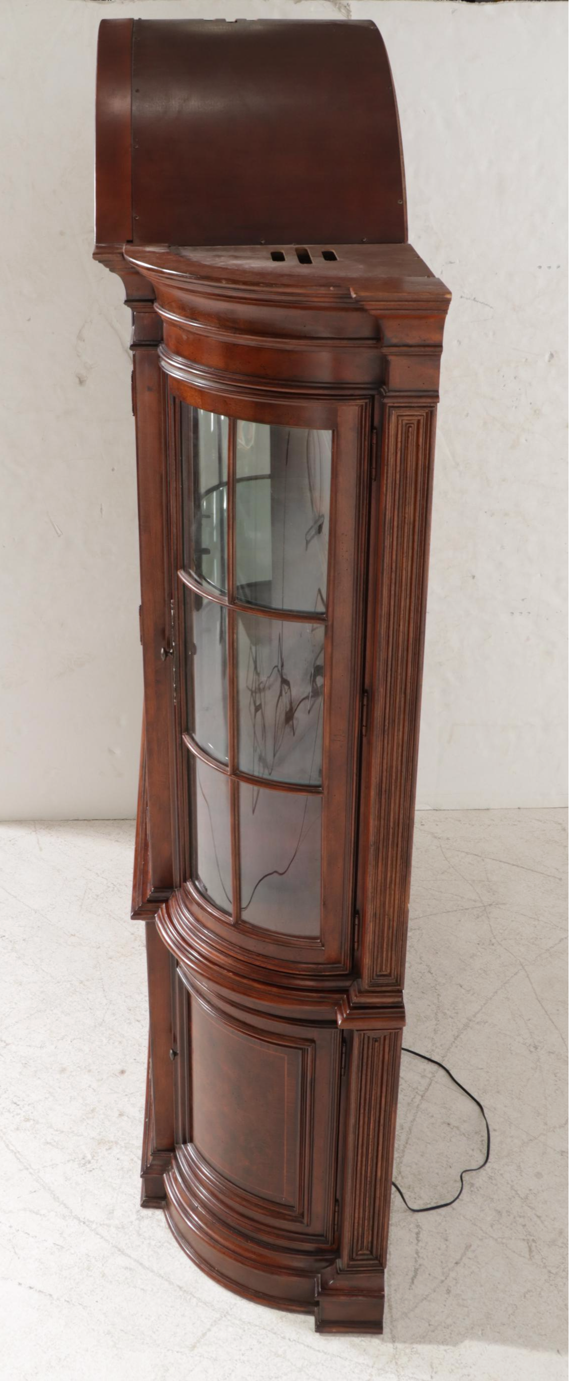 Mahogany-Finish Wood and Glass Illuminated China Cabinet