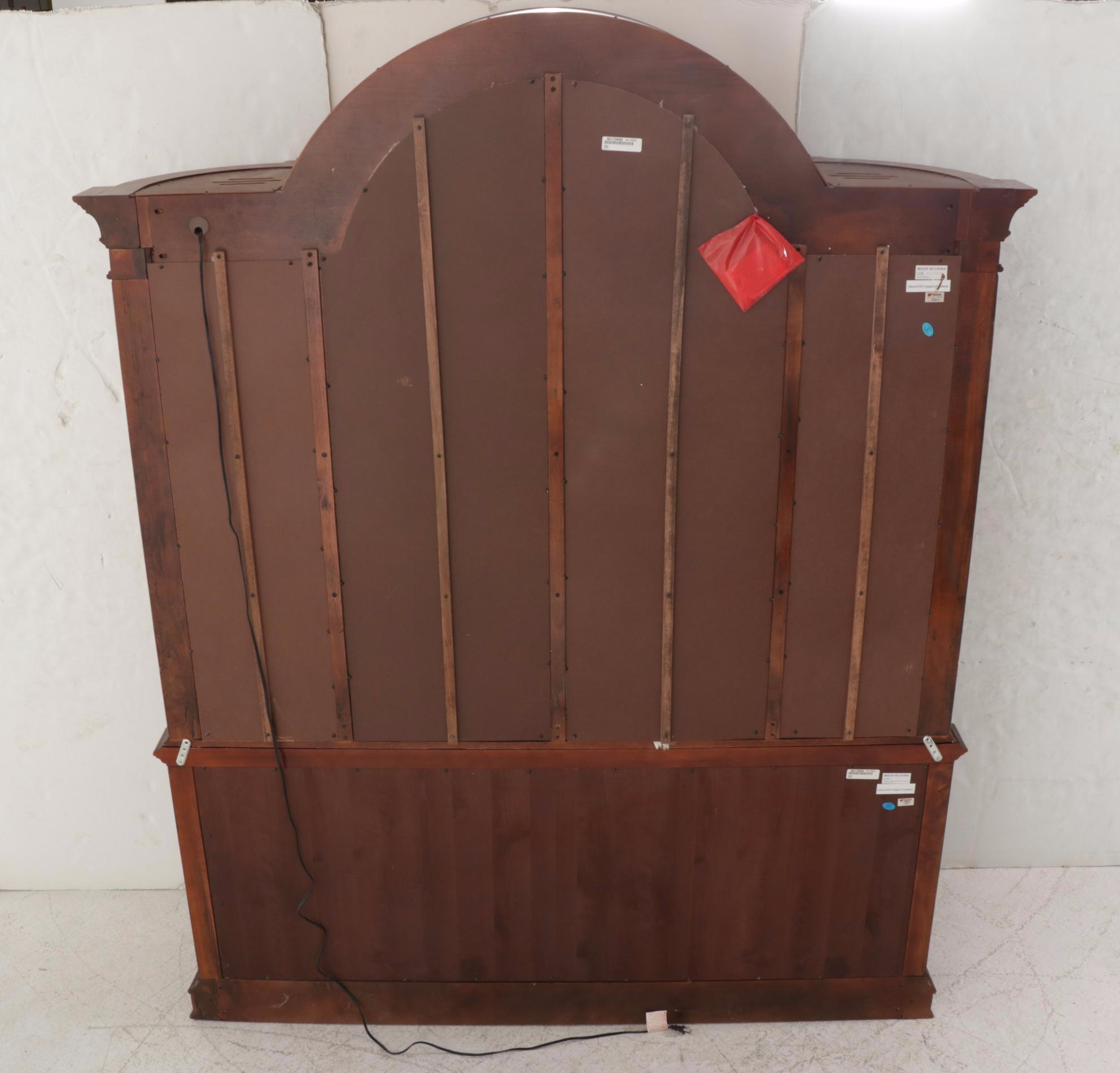 Mahogany-Finish Wood and Glass Illuminated China Cabinet