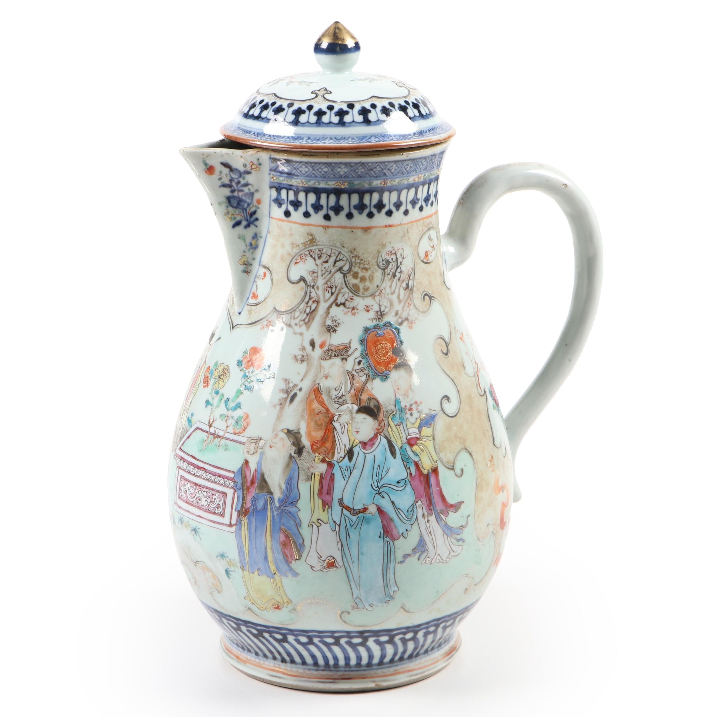 Chinese Export Porcelain Nanking Border Famille Rose Coffee Pot