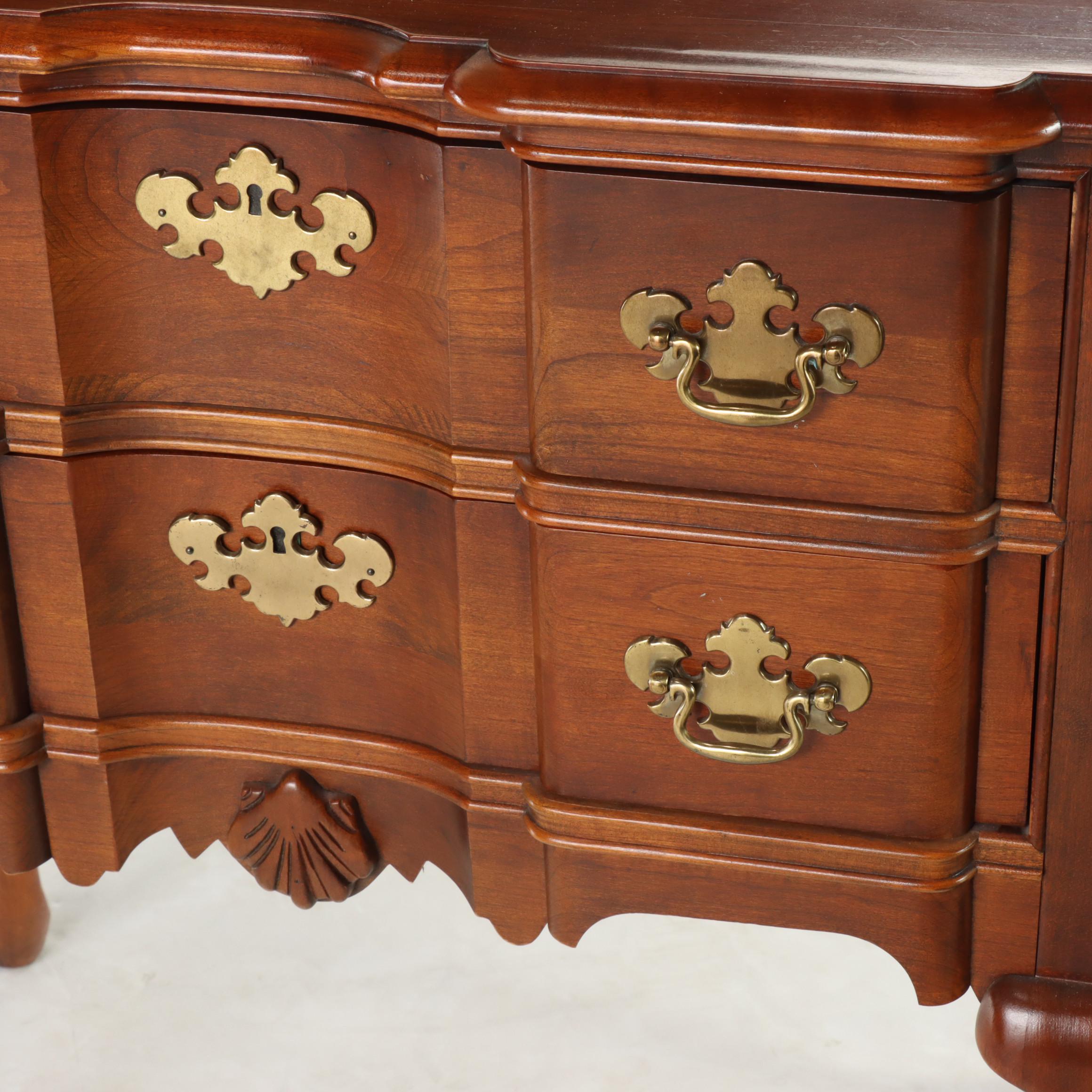 Queen Anne Style Cherrywood Blockfront Lowboy, Late 20th Century