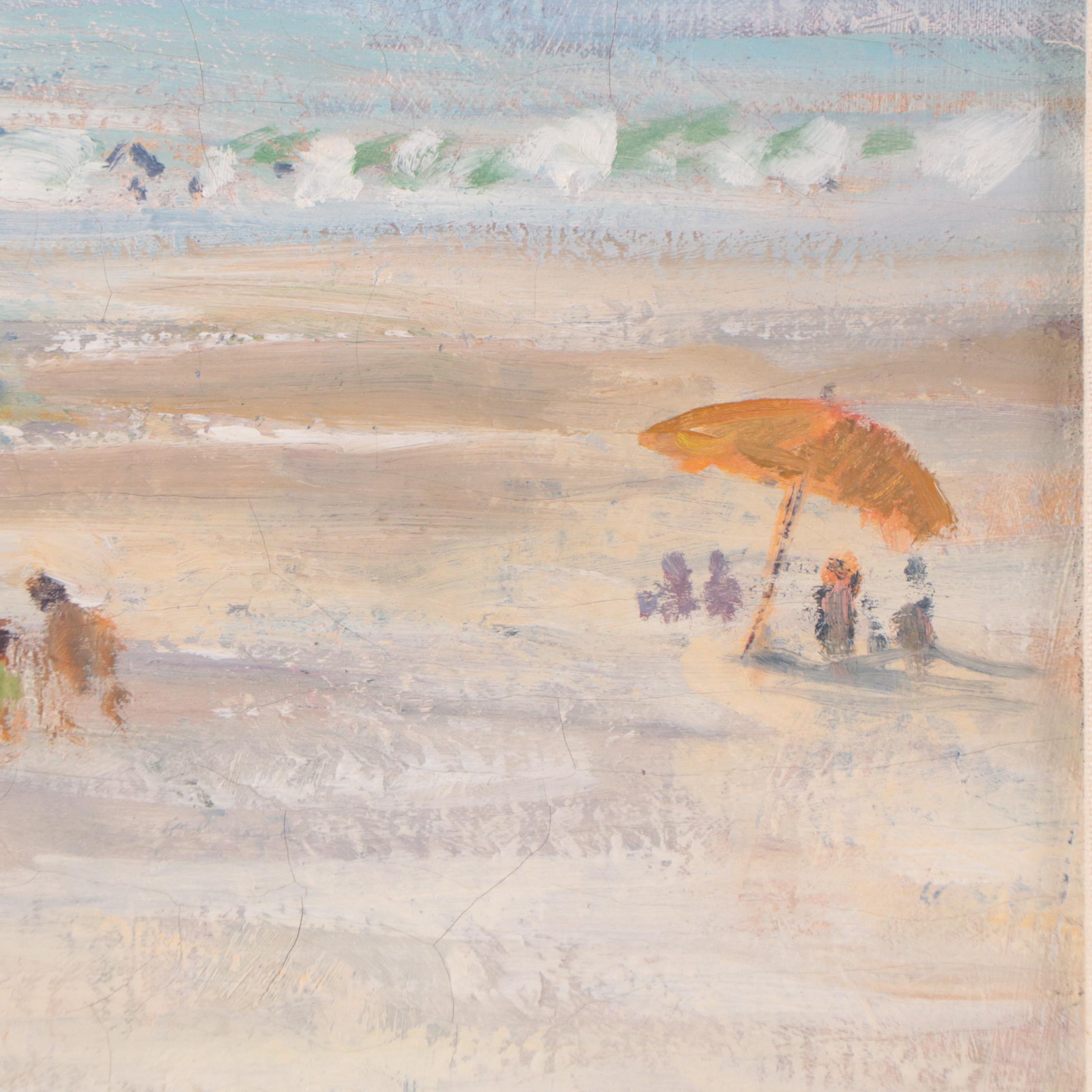Impressionist Style Beach Scene Oil Painting