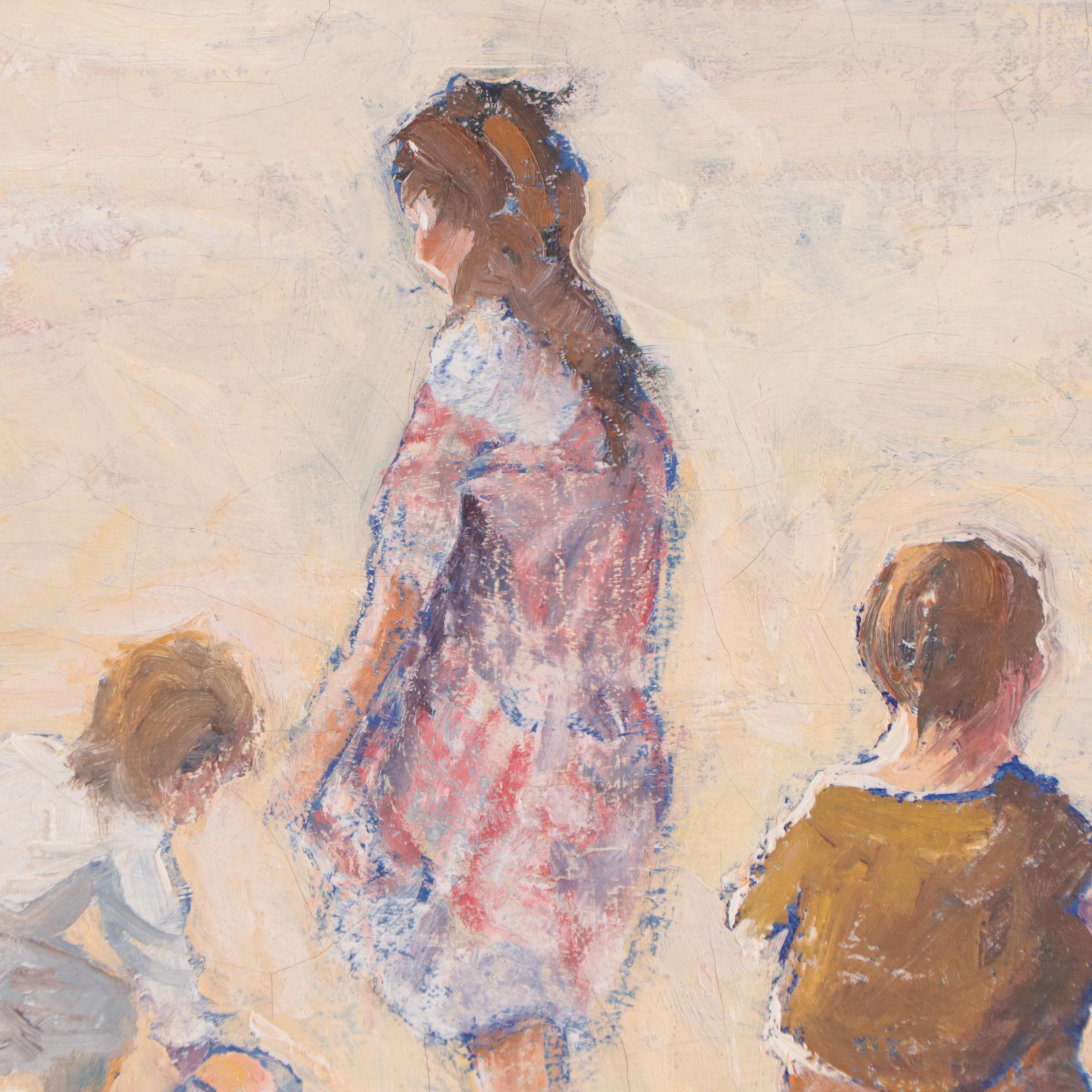 Impressionist Style Beach Scene Oil Painting