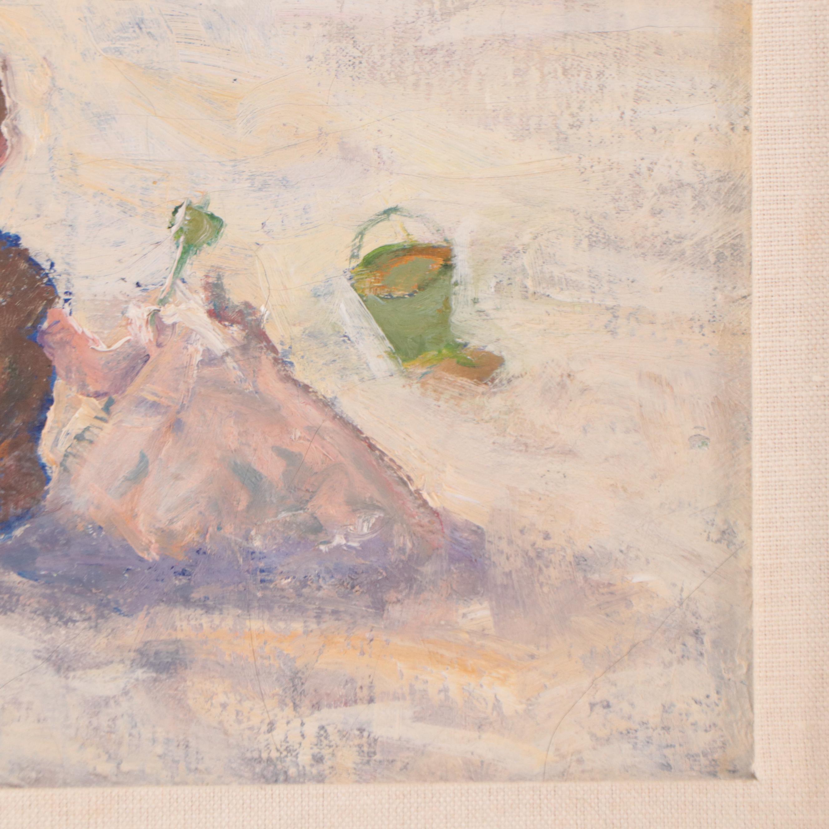 Impressionist Style Beach Scene Oil Painting