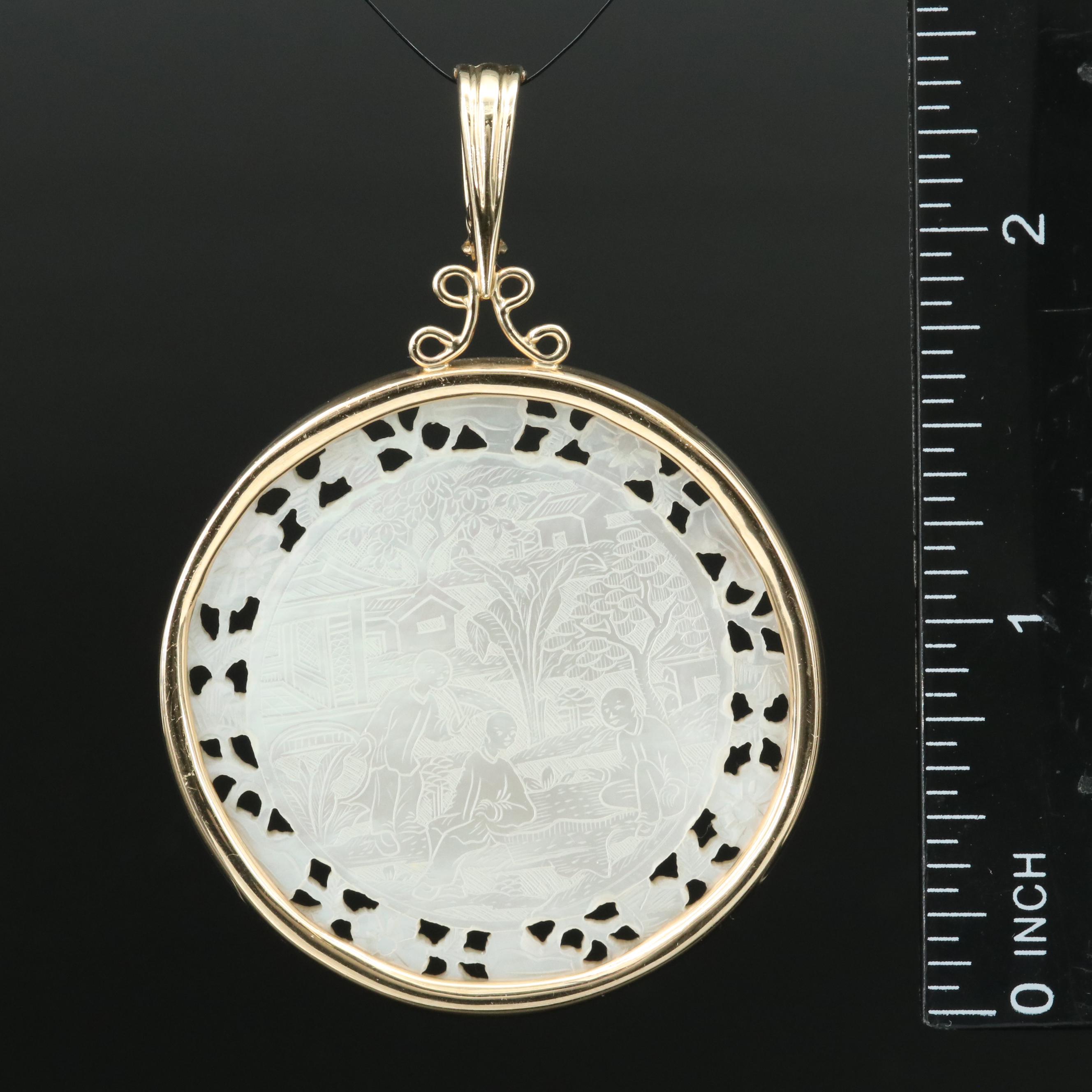 14K Mother-of-Pearl Asian Village Scene Enhancer Pendant