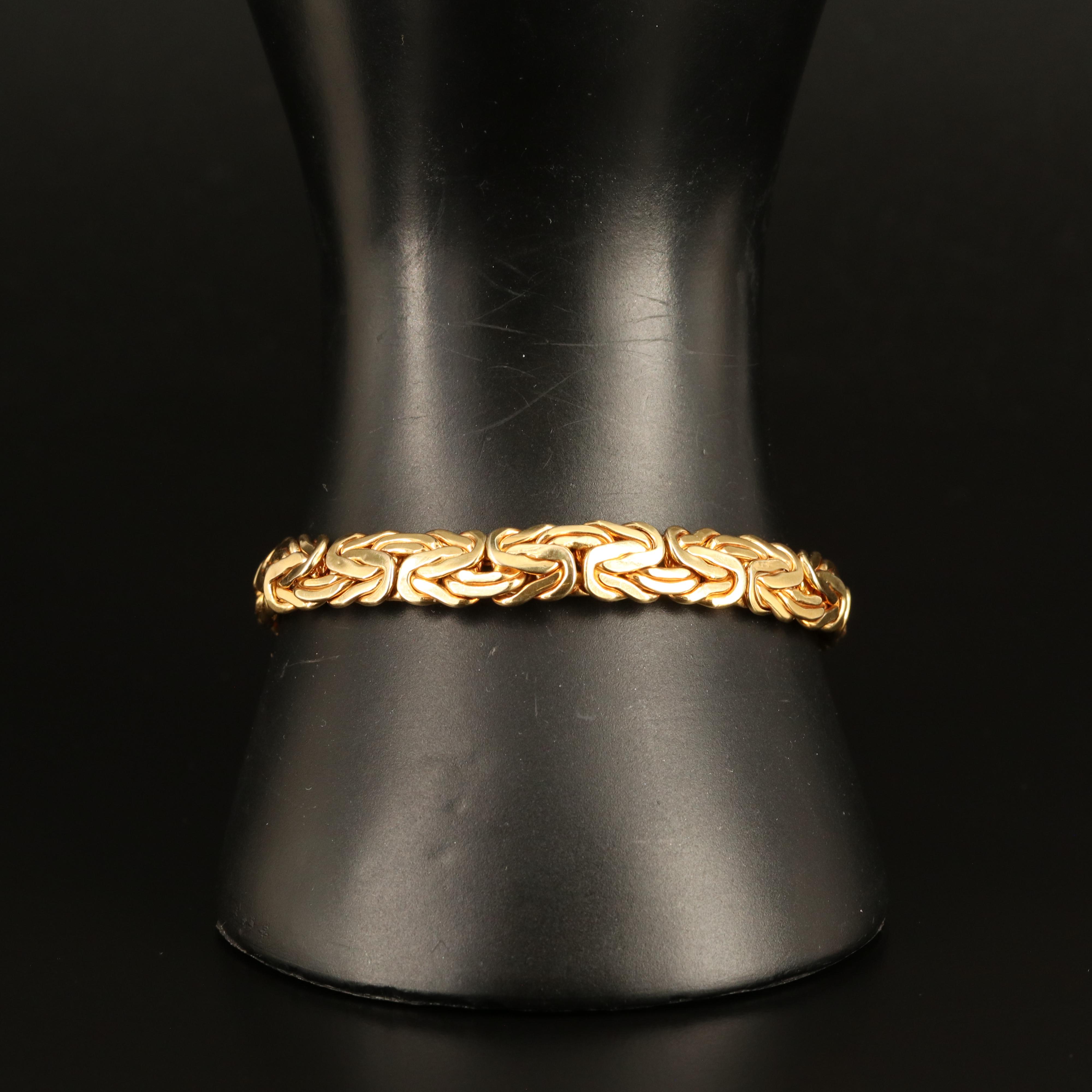 14K Black Onyx Flat Byzantine Chain Bracelet