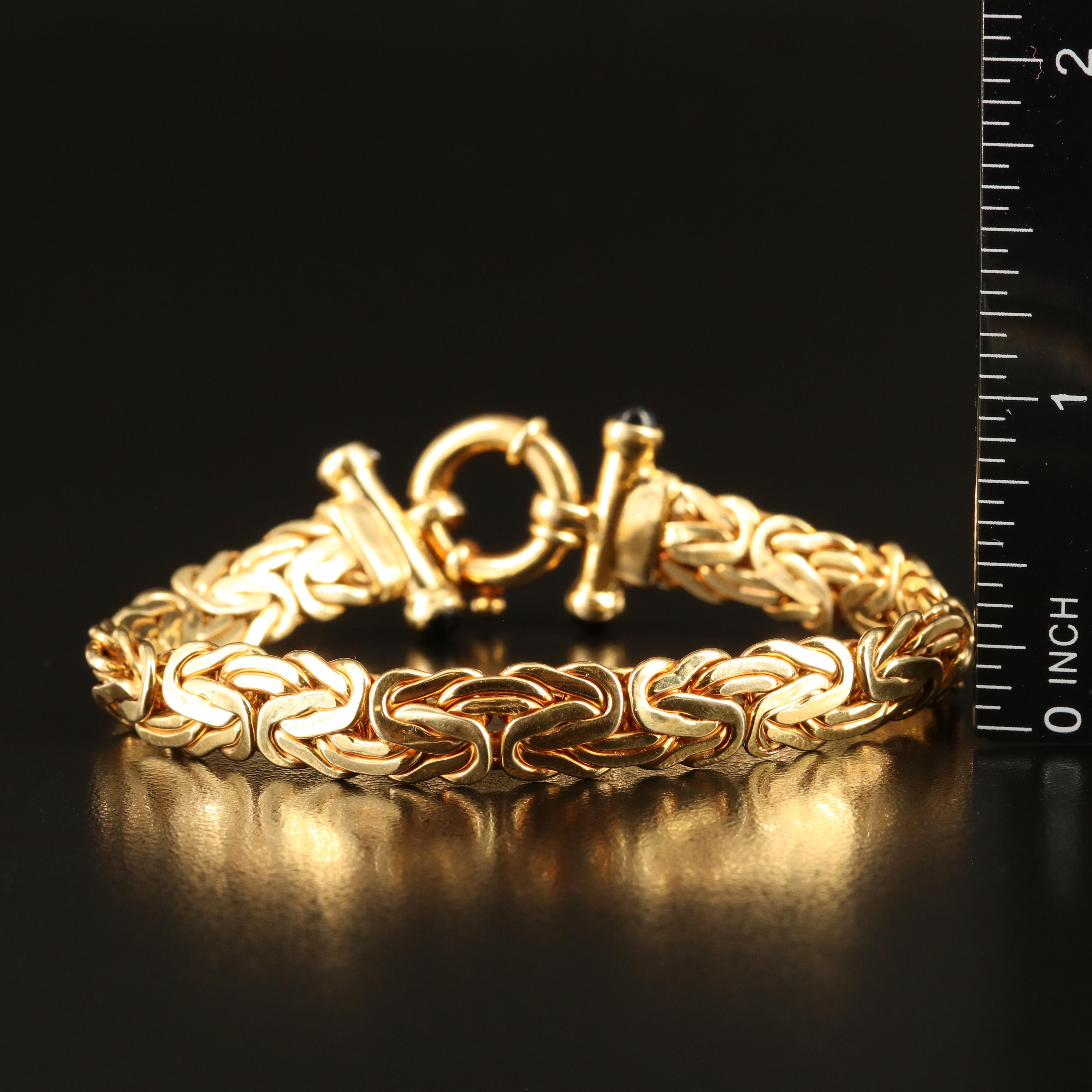 14K Black Onyx Flat Byzantine Chain Bracelet