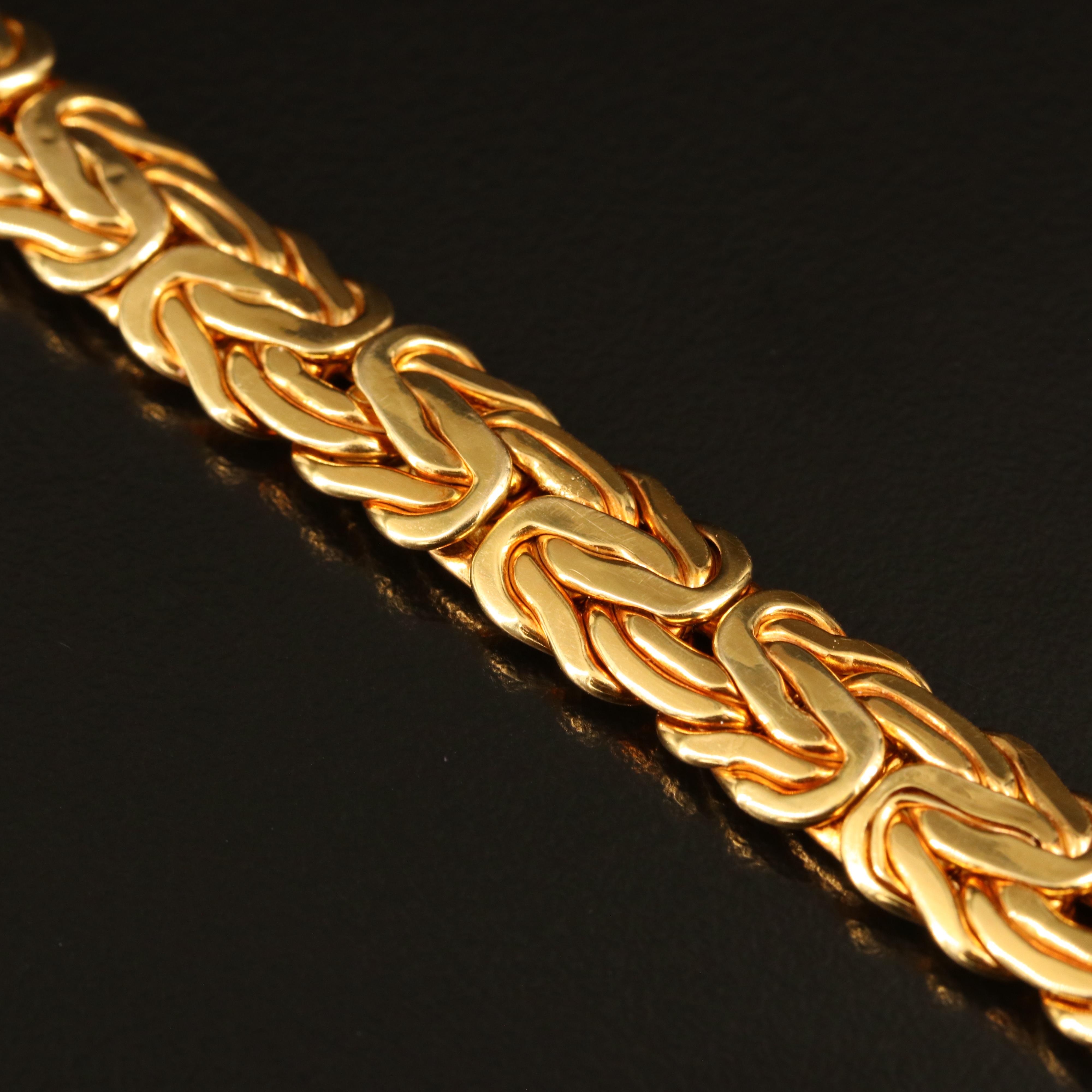 14K Black Onyx Flat Byzantine Chain Bracelet