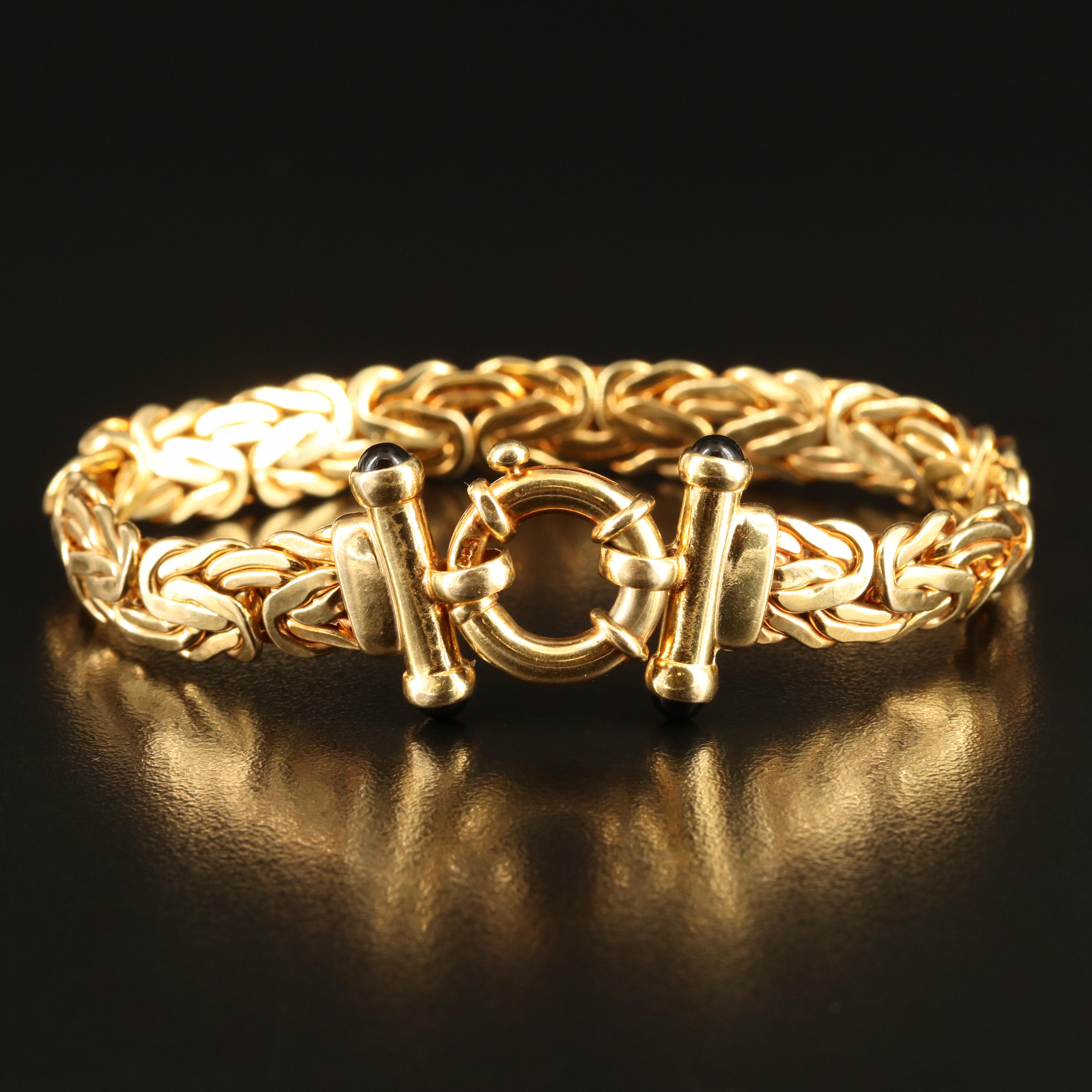 14K Black Onyx Flat Byzantine Chain Bracelet