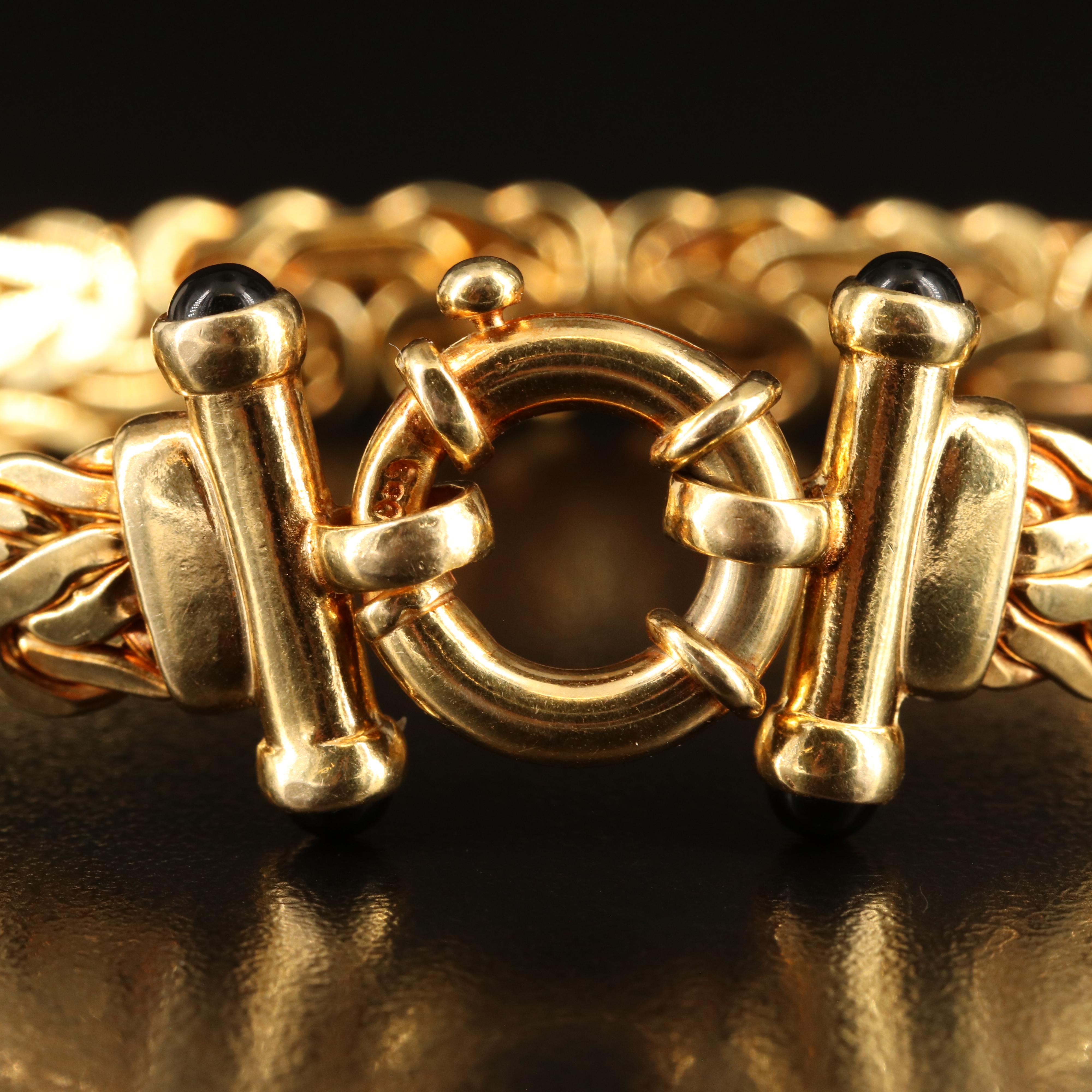 14K Black Onyx Flat Byzantine Chain Bracelet