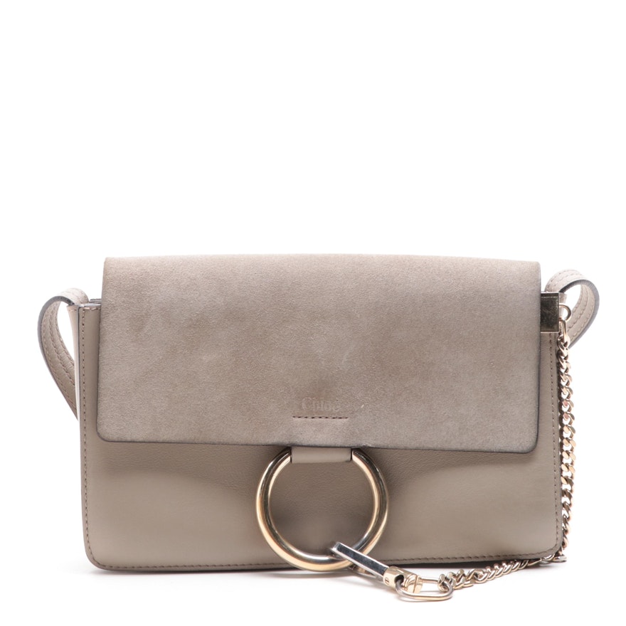 Chloé Faye Small Shoulder Bag in Leather and Suede