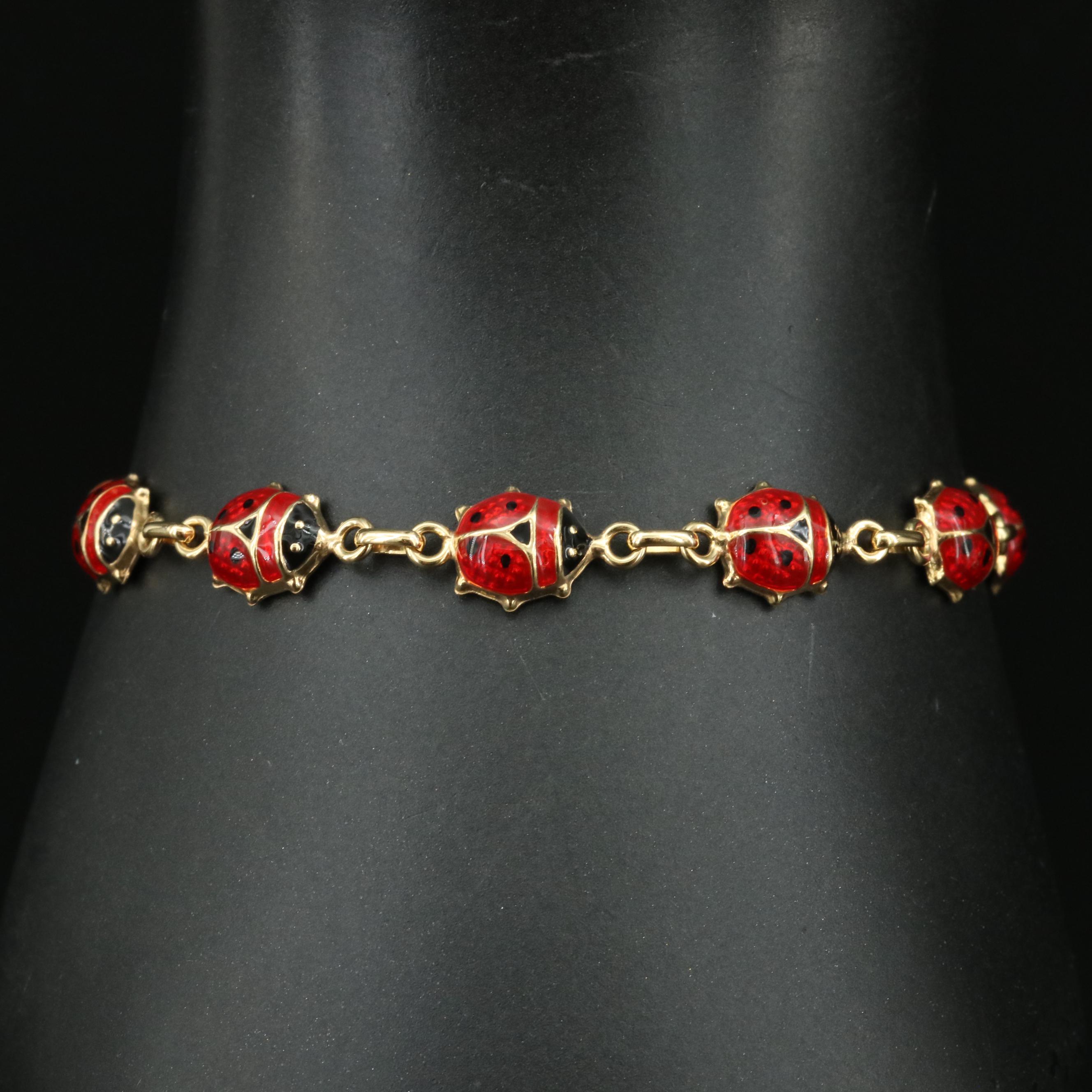 14K Enamel Ladybug Bracelet