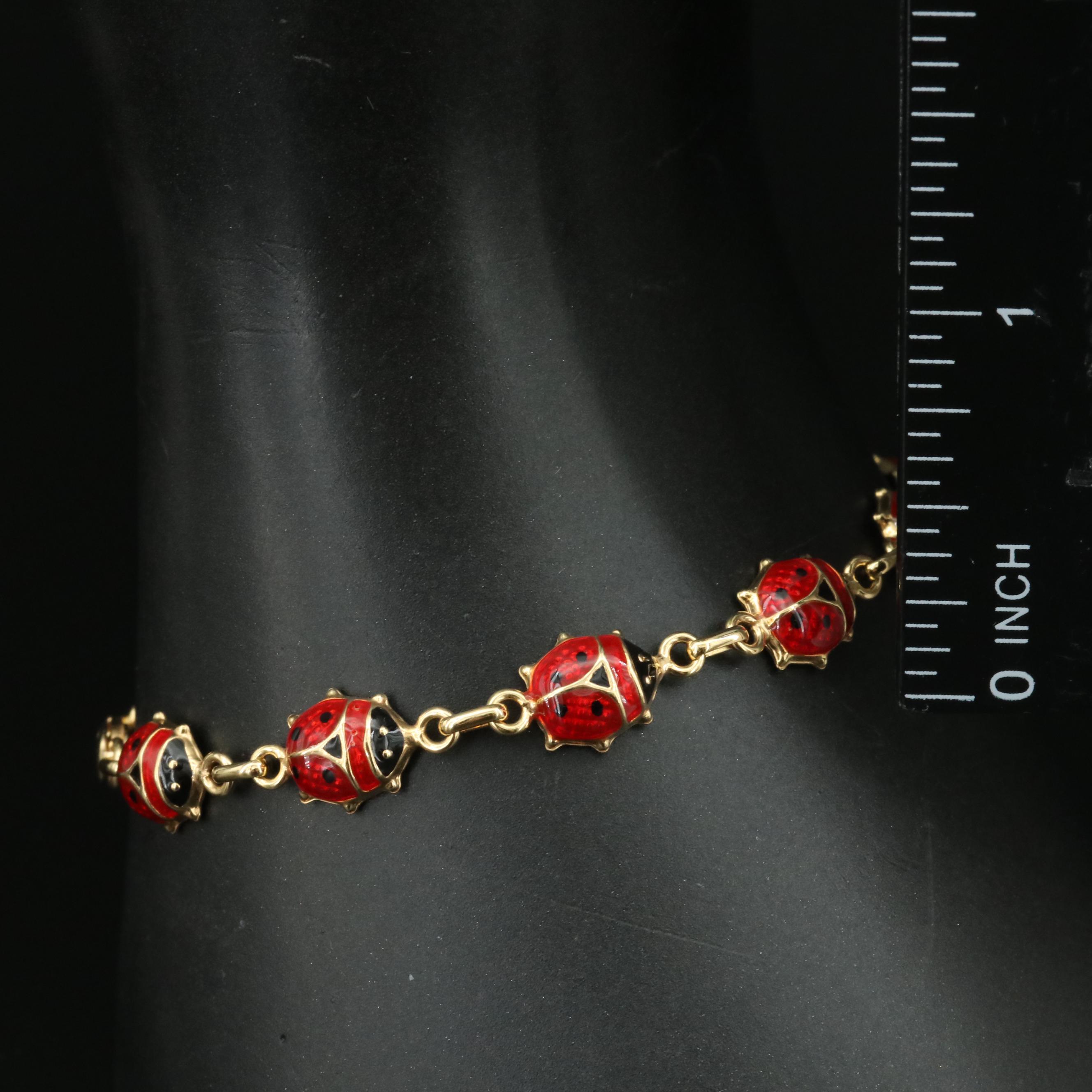 14K Enamel Ladybug Bracelet