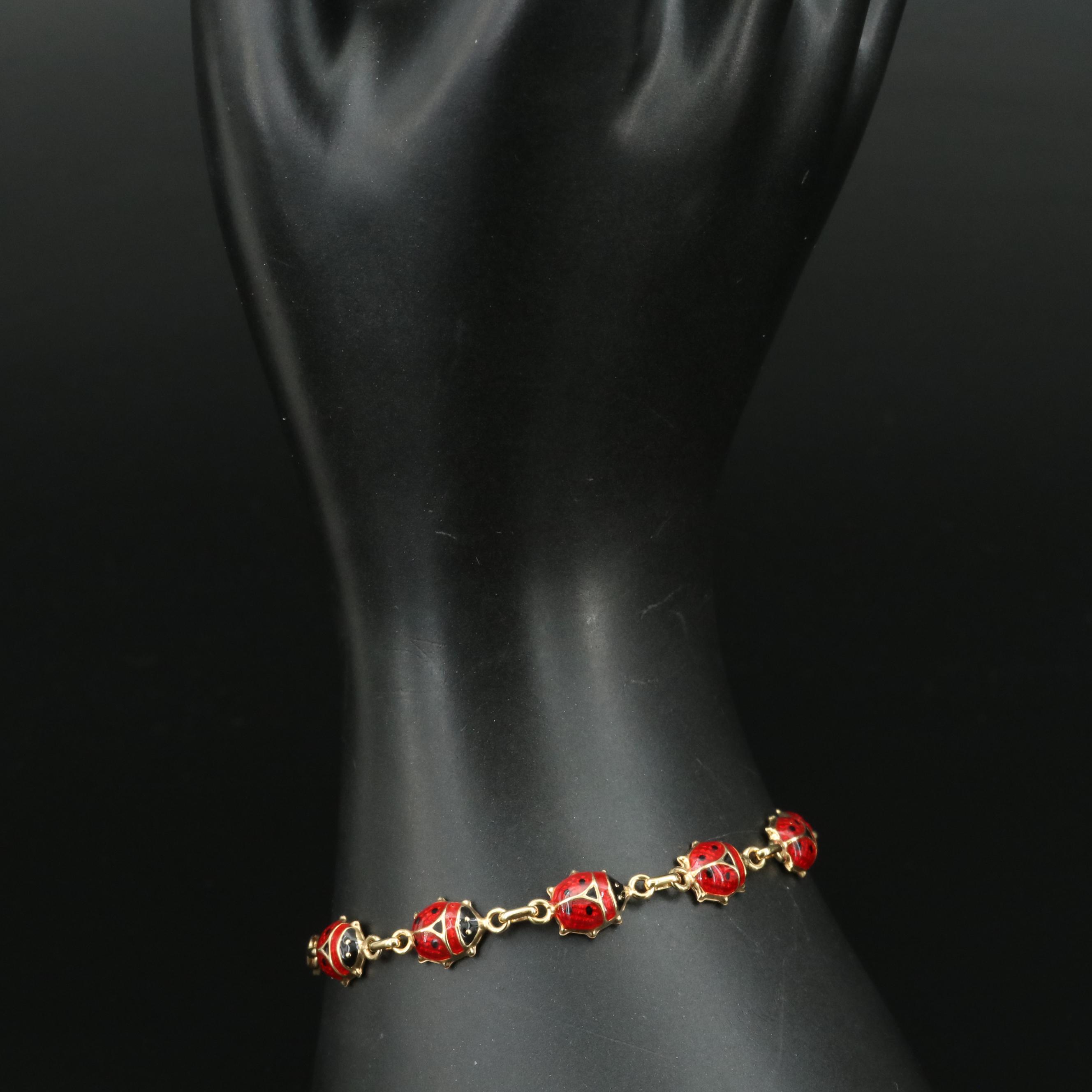 14K Enamel Ladybug Bracelet