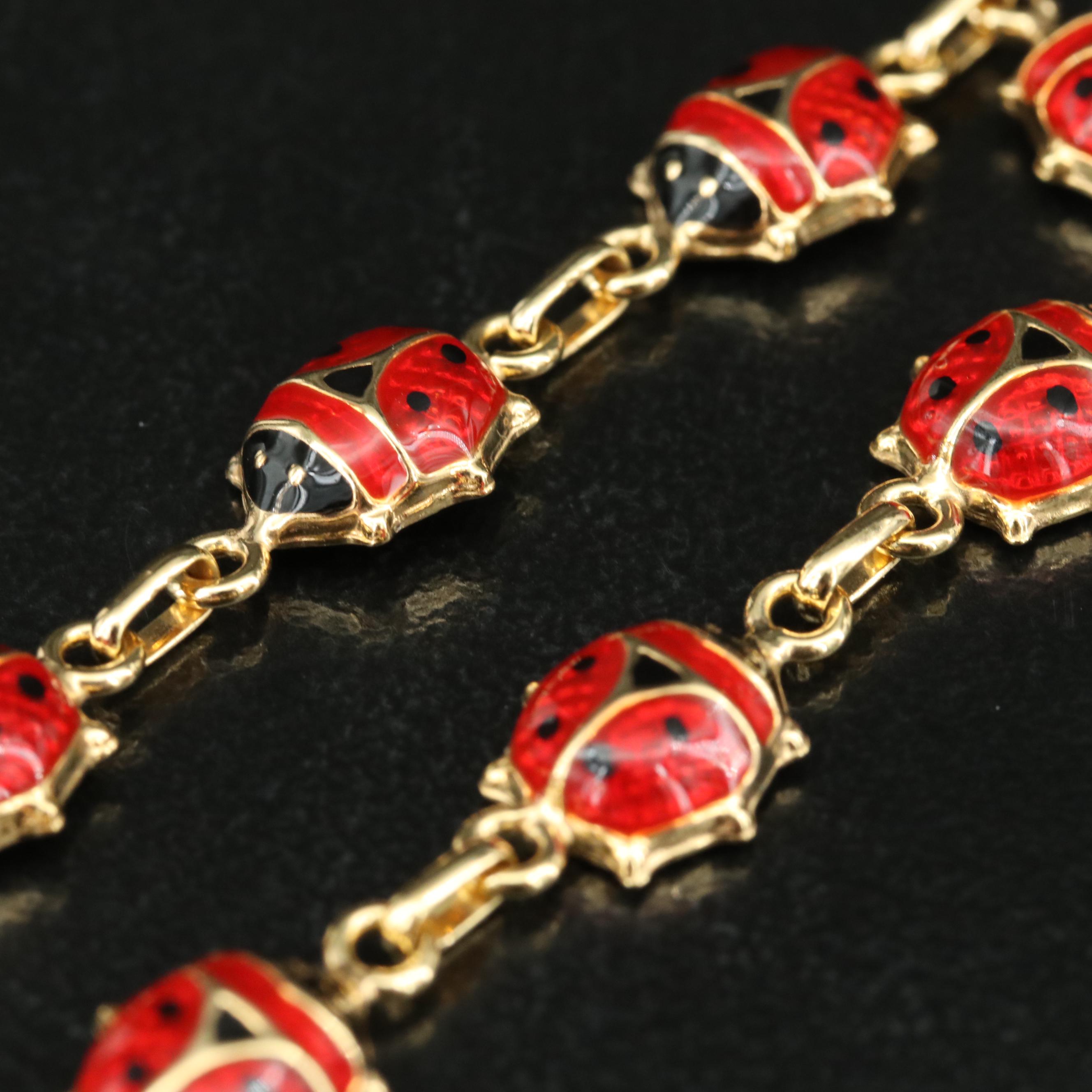 14K Enamel Ladybug Bracelet