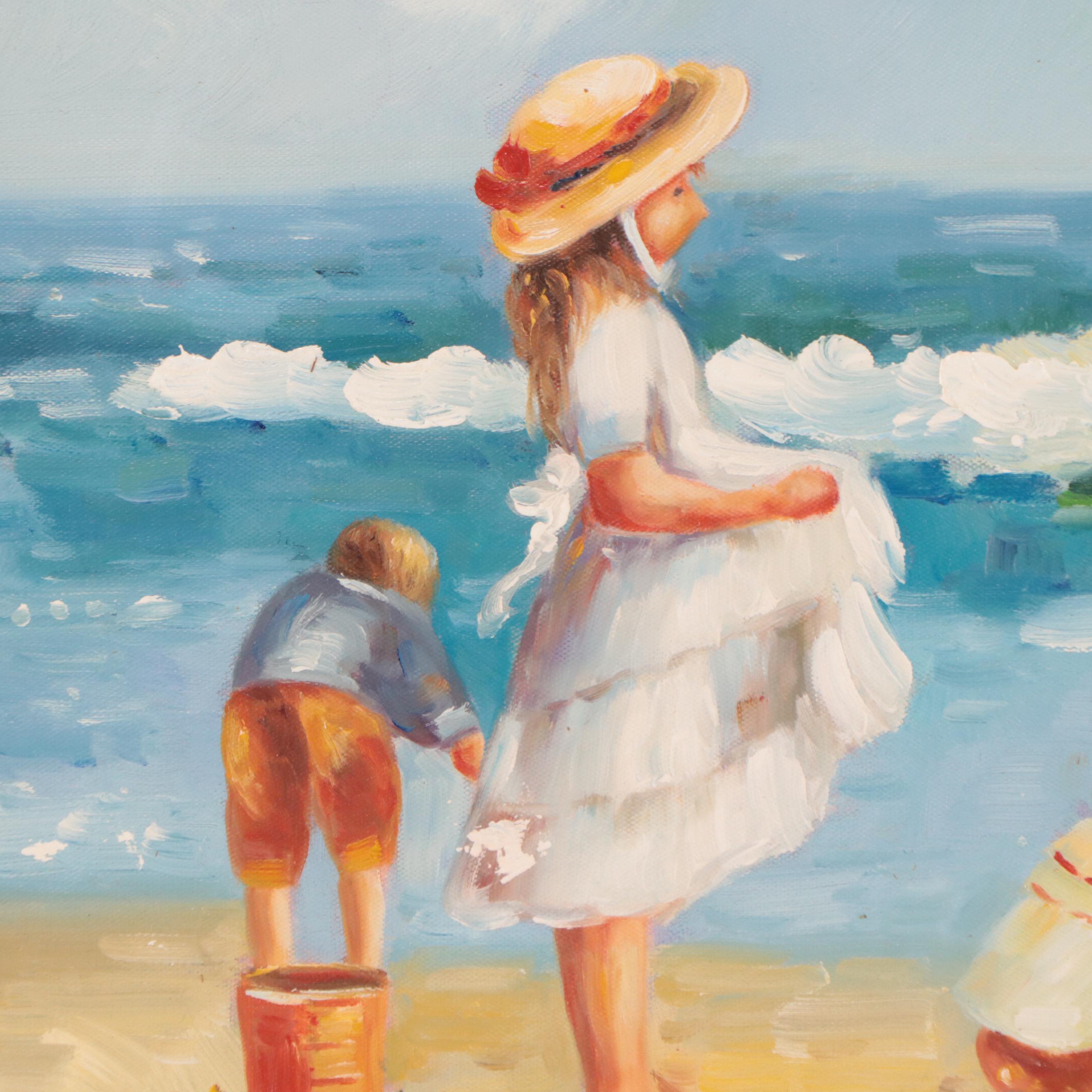 Impressionist Style Oil Painting of Beach Scene