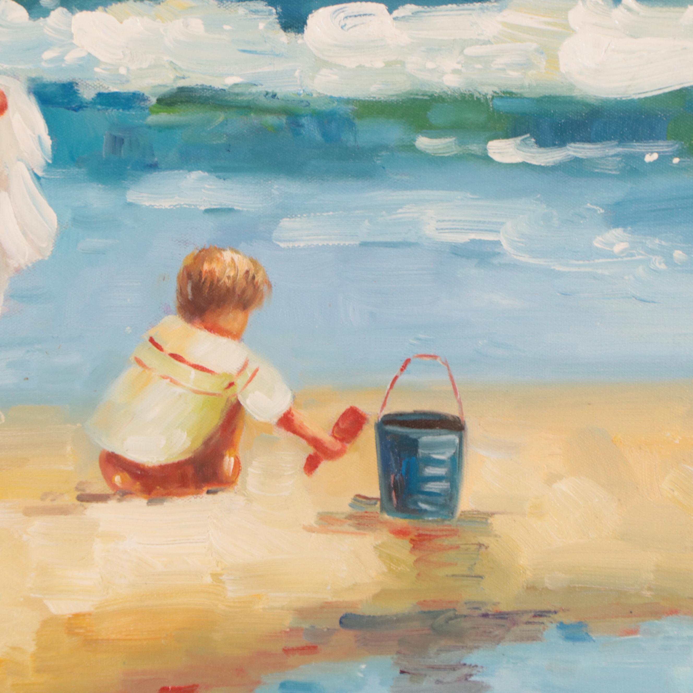 Impressionist Style Oil Painting of Beach Scene