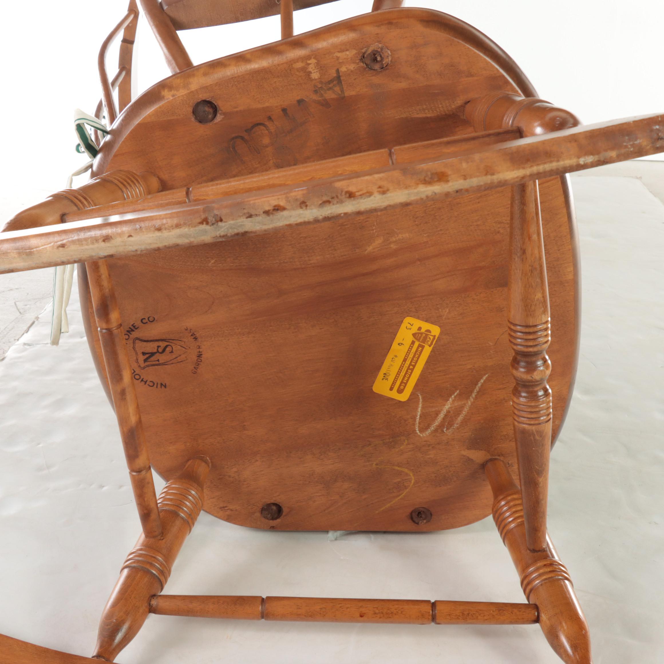 Nichols & Stone Co. Classical Style Maple Rod-Back Rocker, Late 20th Century