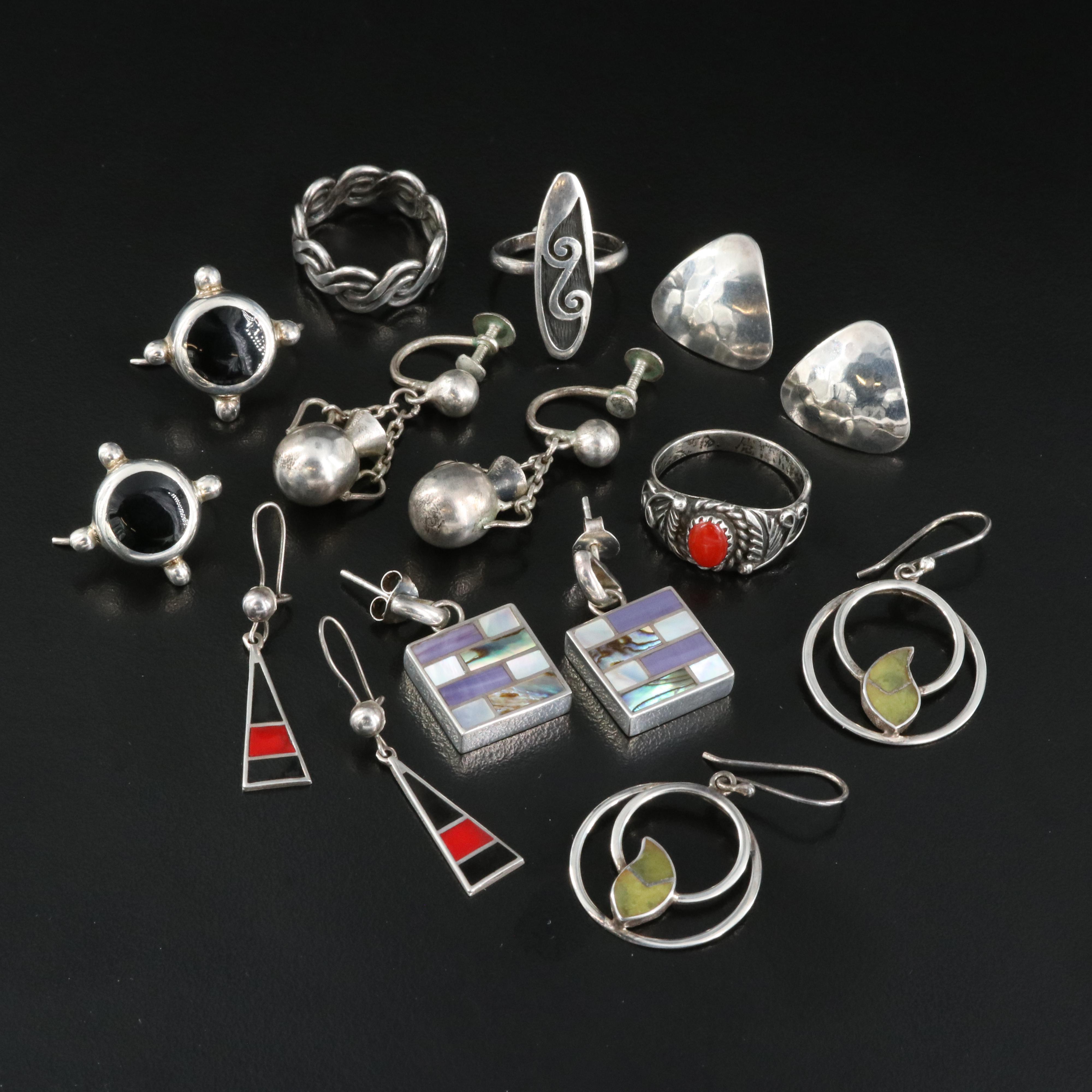 800 and Sterling Grouping Including Mexican, Rings and Earrings