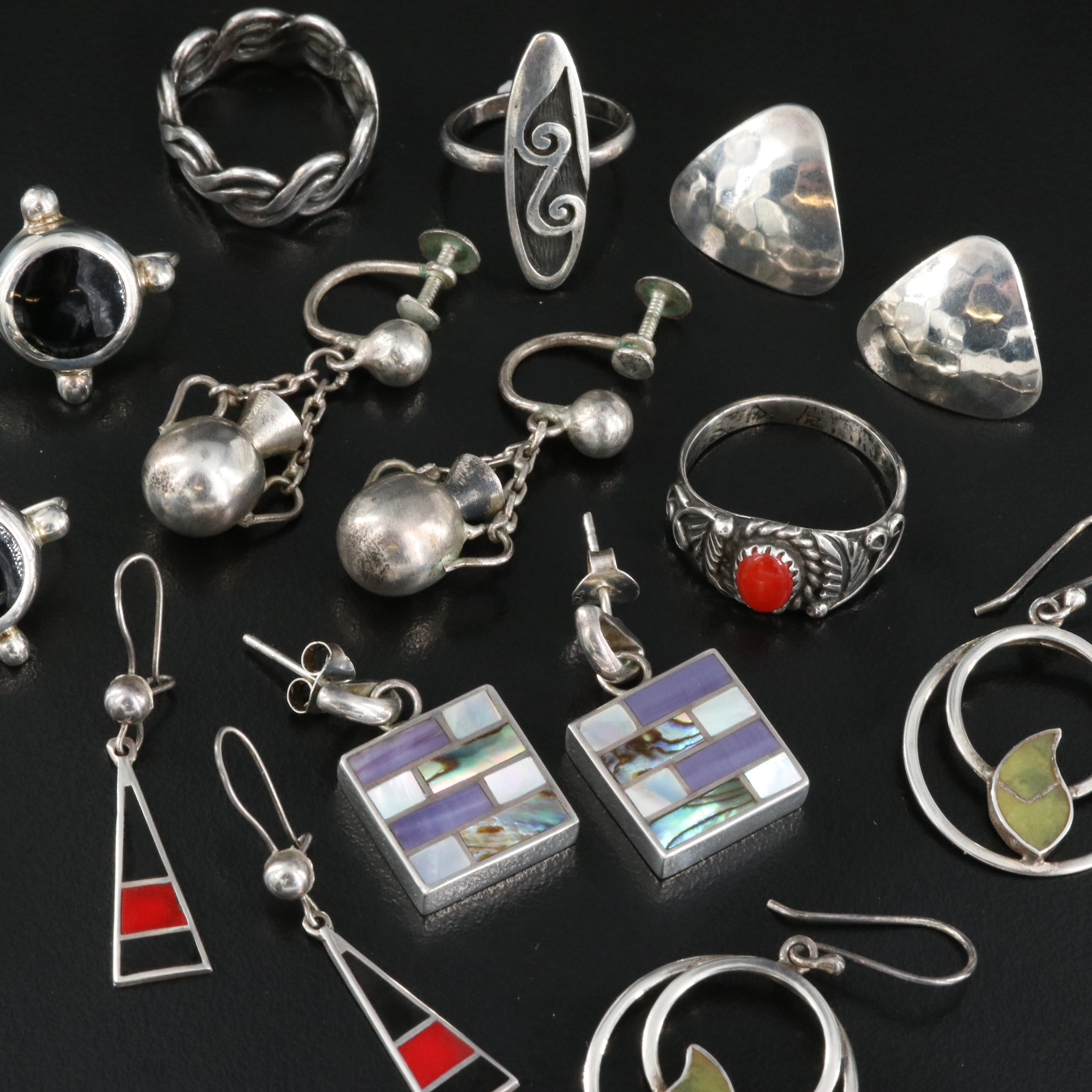 800 and Sterling Grouping Including Mexican, Rings and Earrings