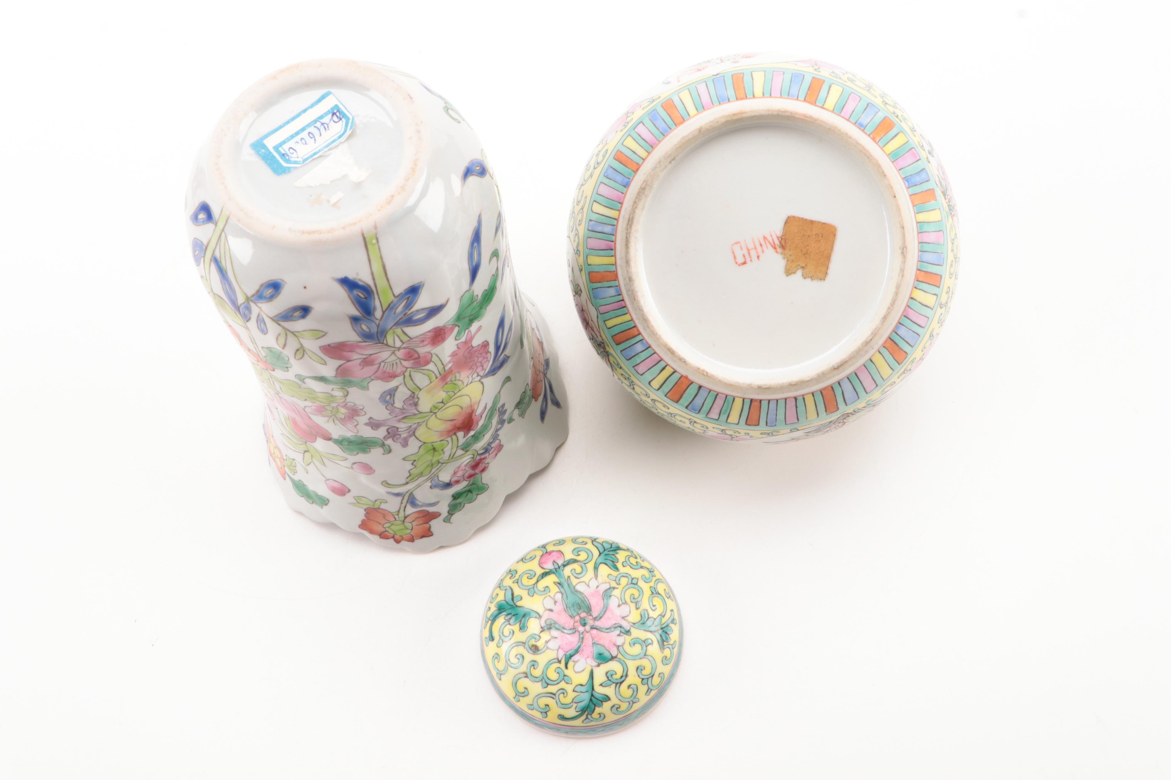 Royal Winton "May" Ceramic Plates with Chinese Porcelain Vases