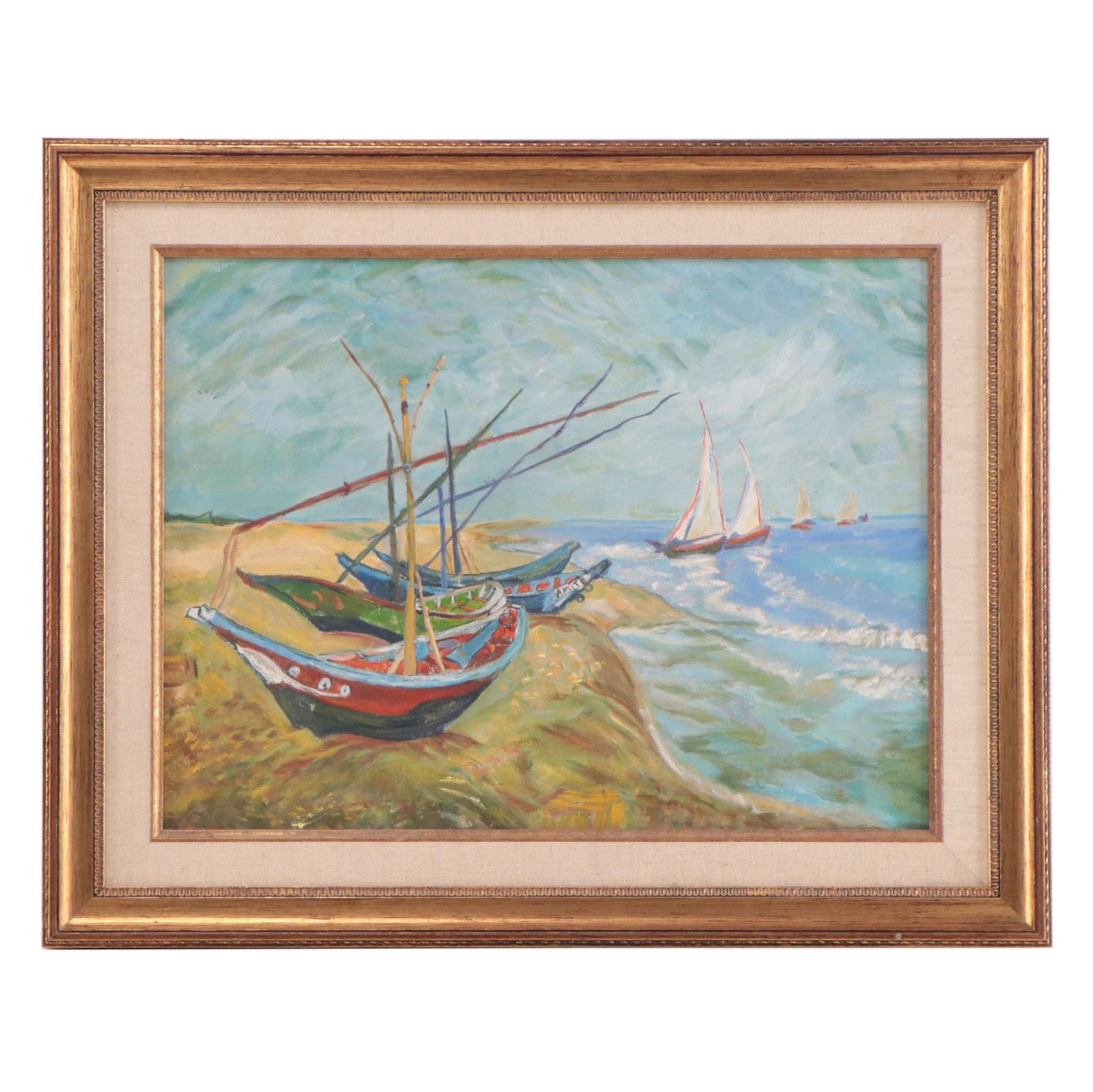 Oil Painting After Van Gogh "Fishing Boats on the Beach"