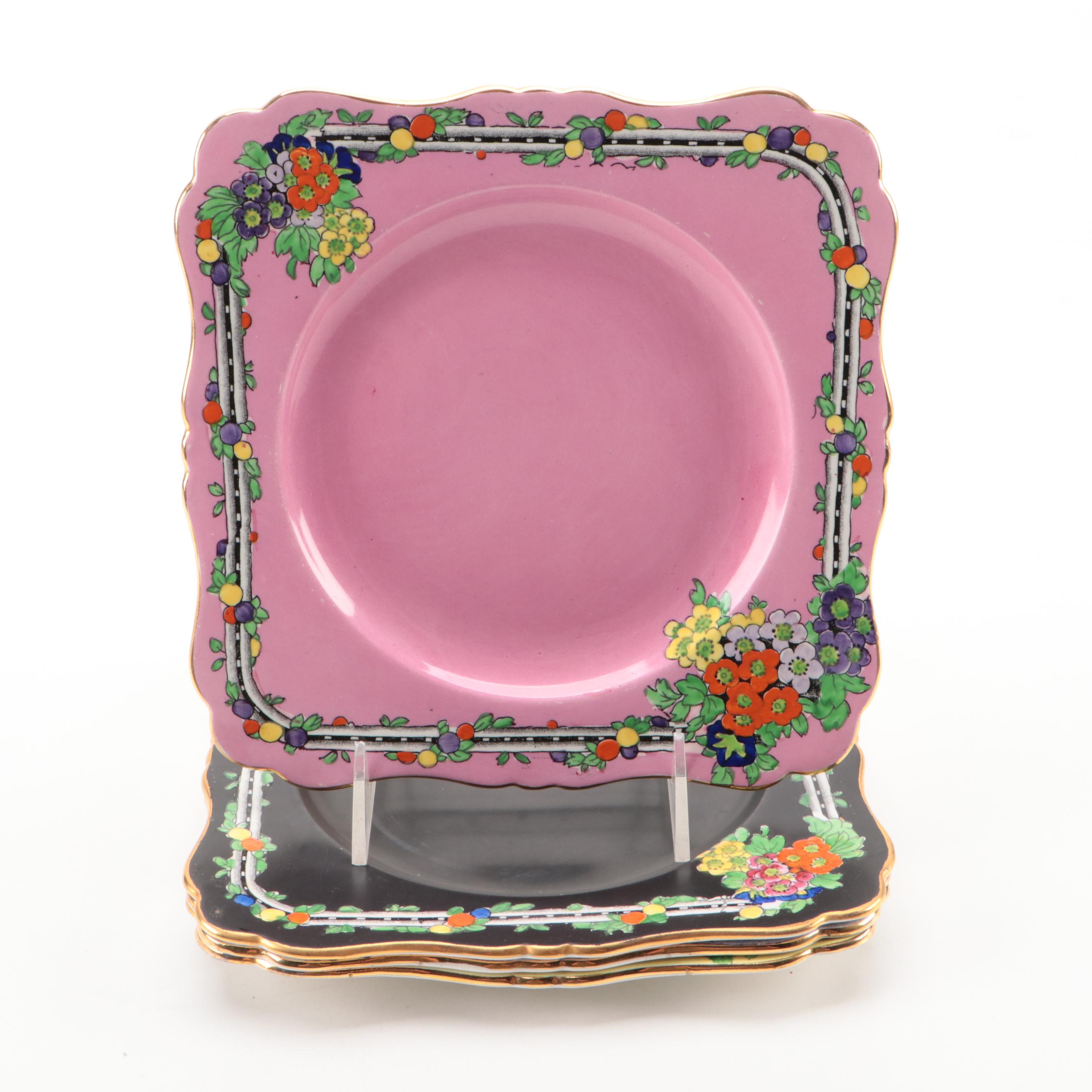 Royal Winton "May" Ceramic Plates with Chinese Porcelain Vases