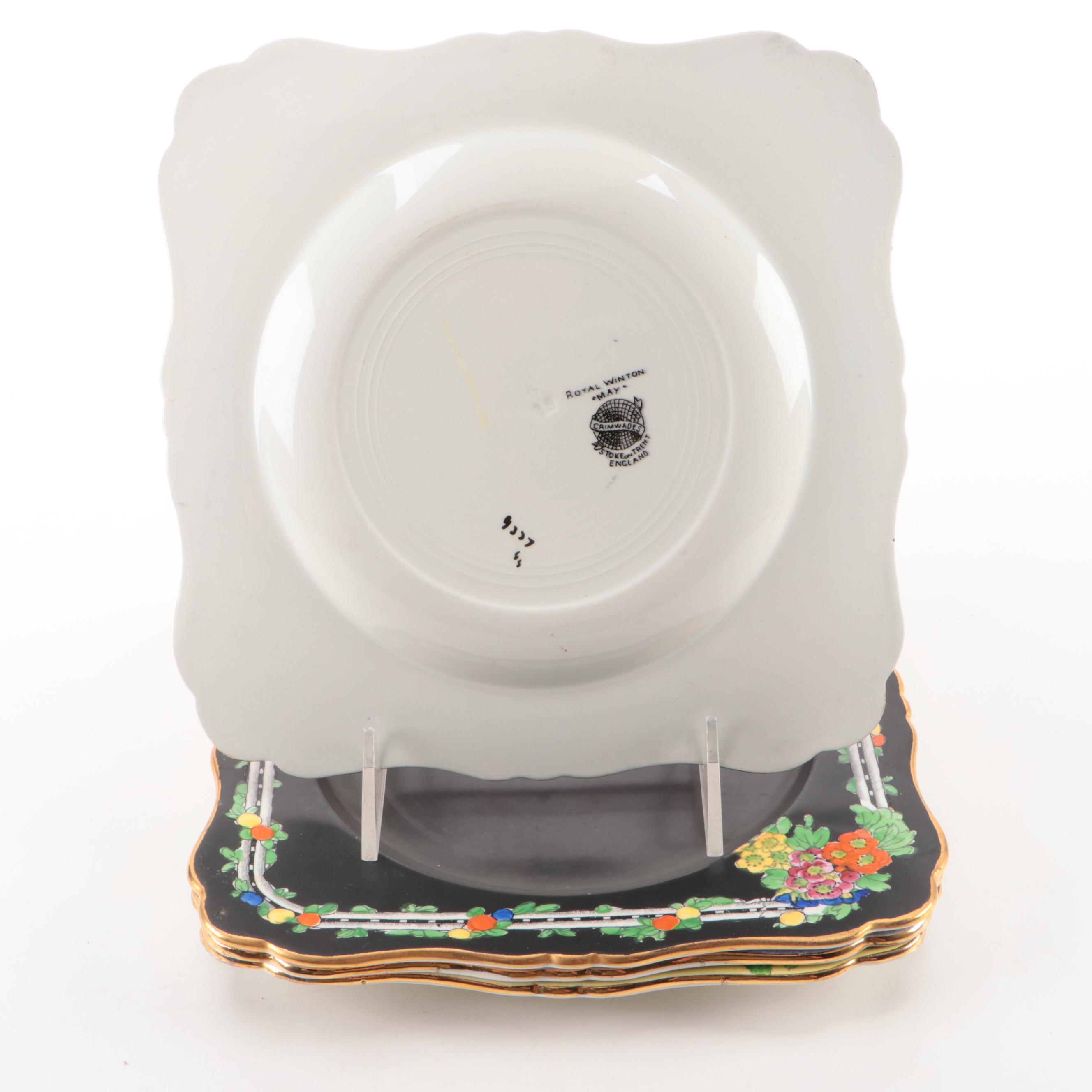 Royal Winton "May" Ceramic Plates with Chinese Porcelain Vases