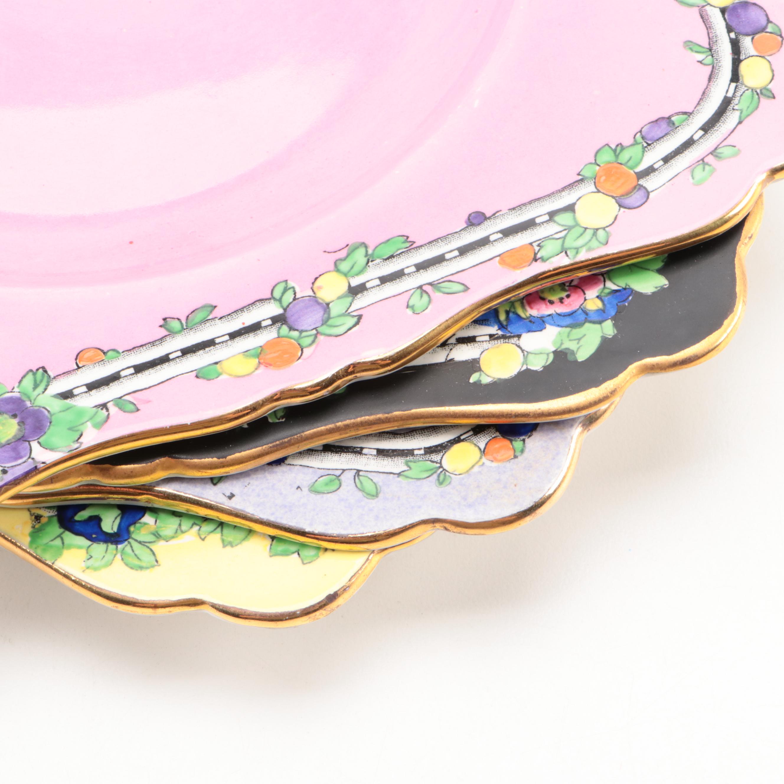 Royal Winton "May" Ceramic Plates with Chinese Porcelain Vases