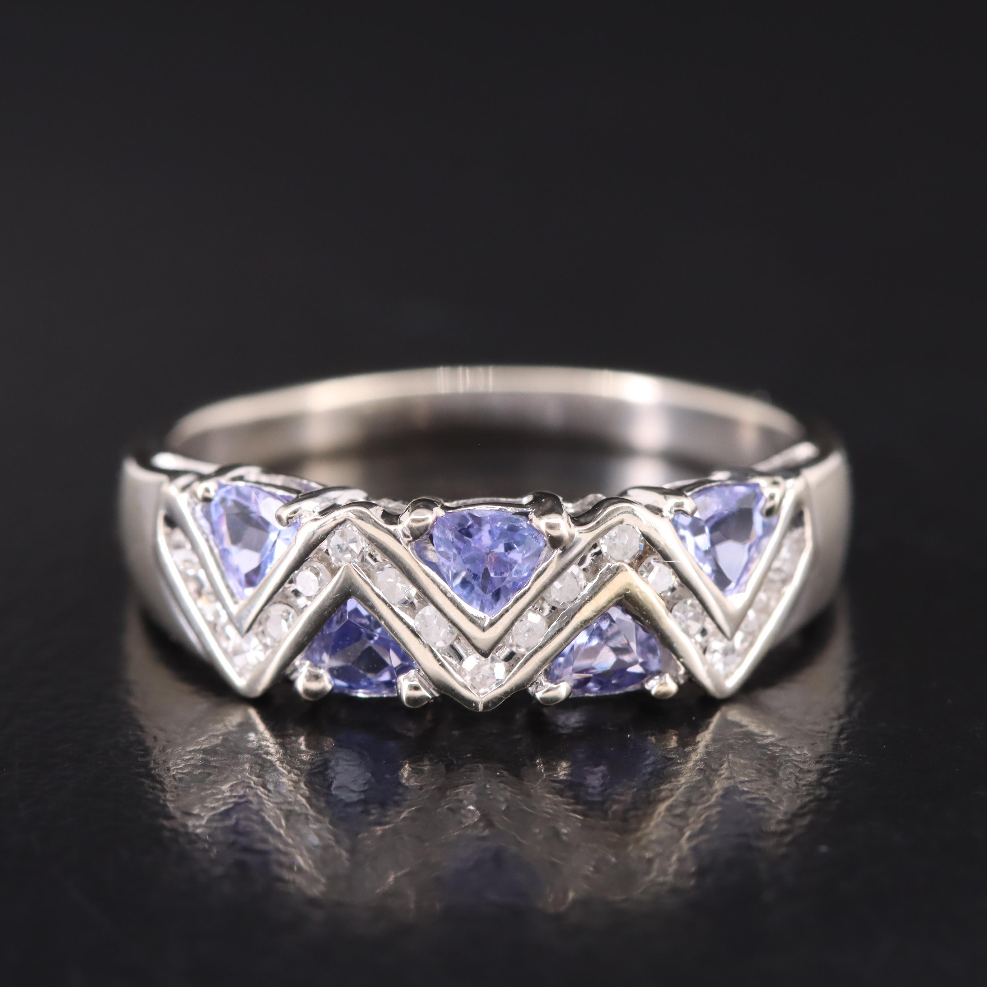 14K Tanzanite and Diamond Wave Ring